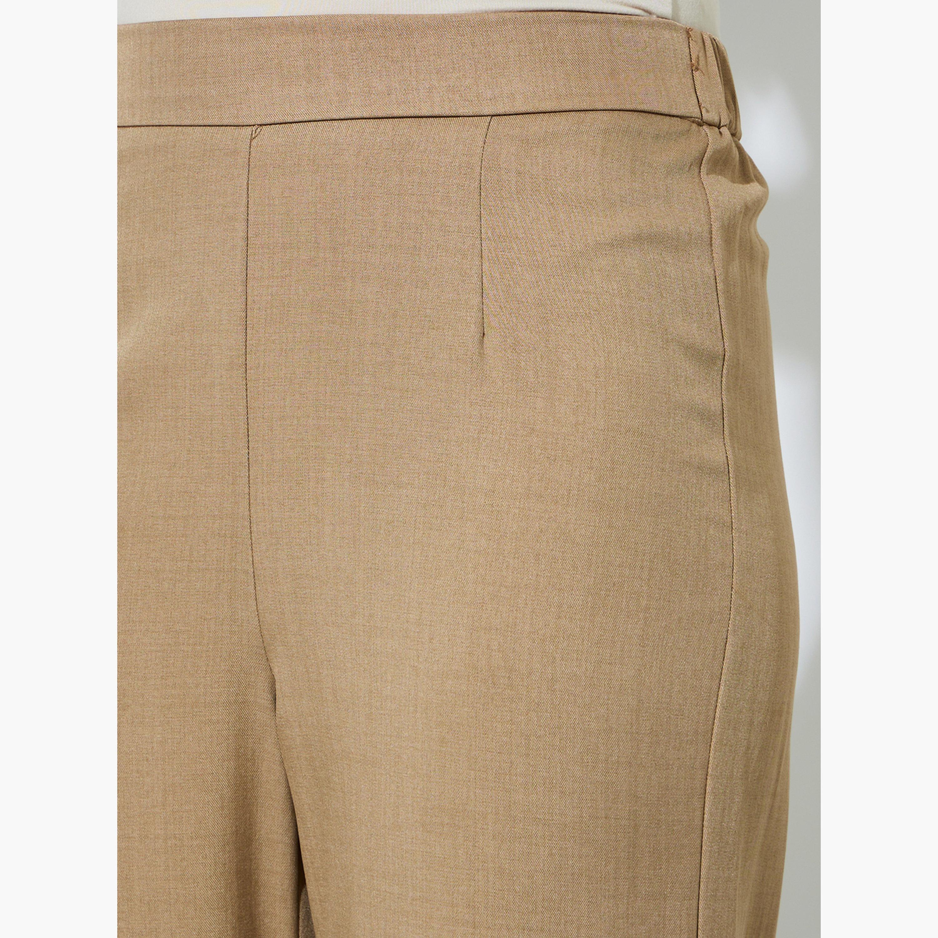 Styli Beige Solid Wide Leg Pants with Elasticated Waistband-women-clothing-bottoms-joggers-image-3