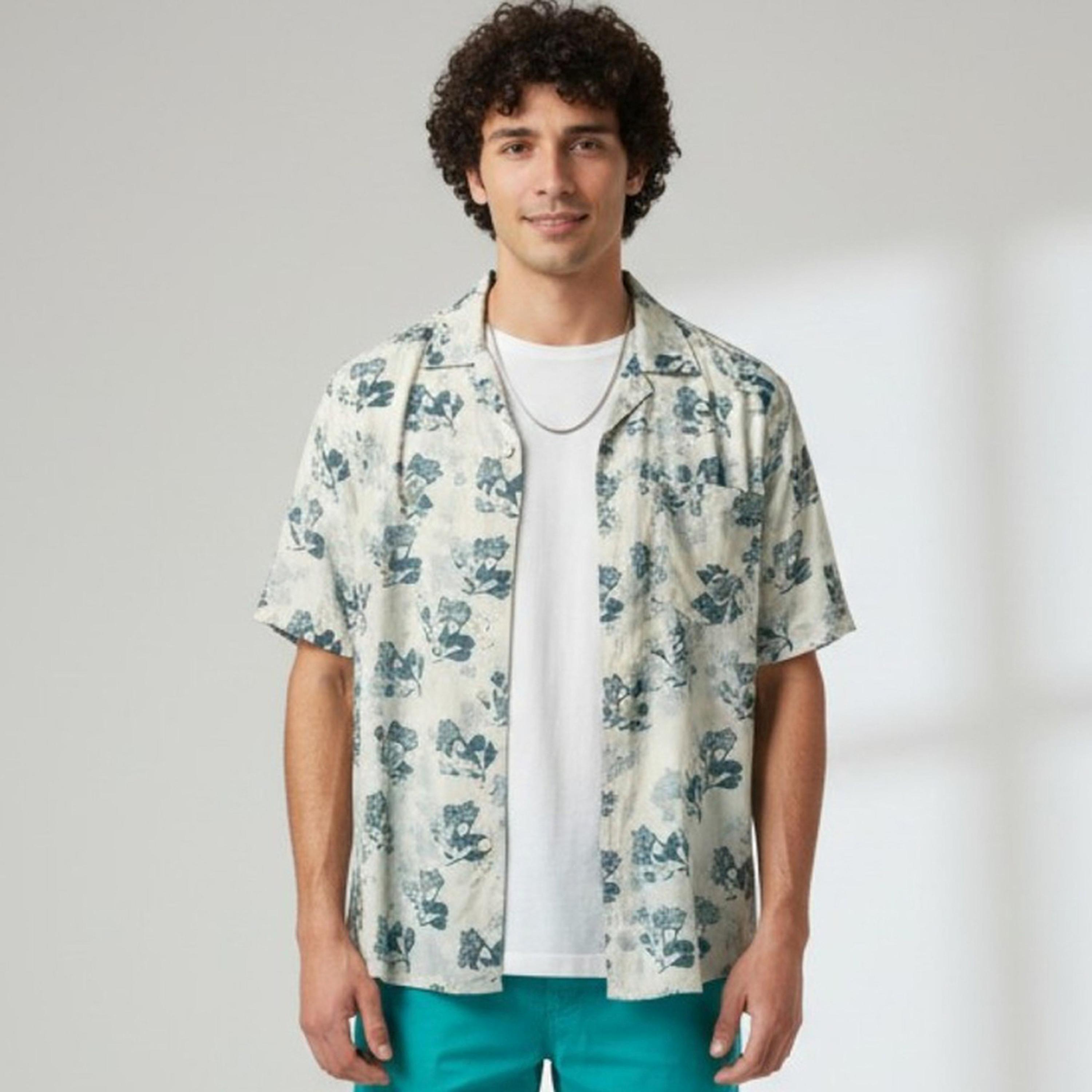 ترولوم & × ستايلي - قميص رجالي كلاسيكي كاجوال مطبوع عليه زهور-men-clothing-shirts-image-1