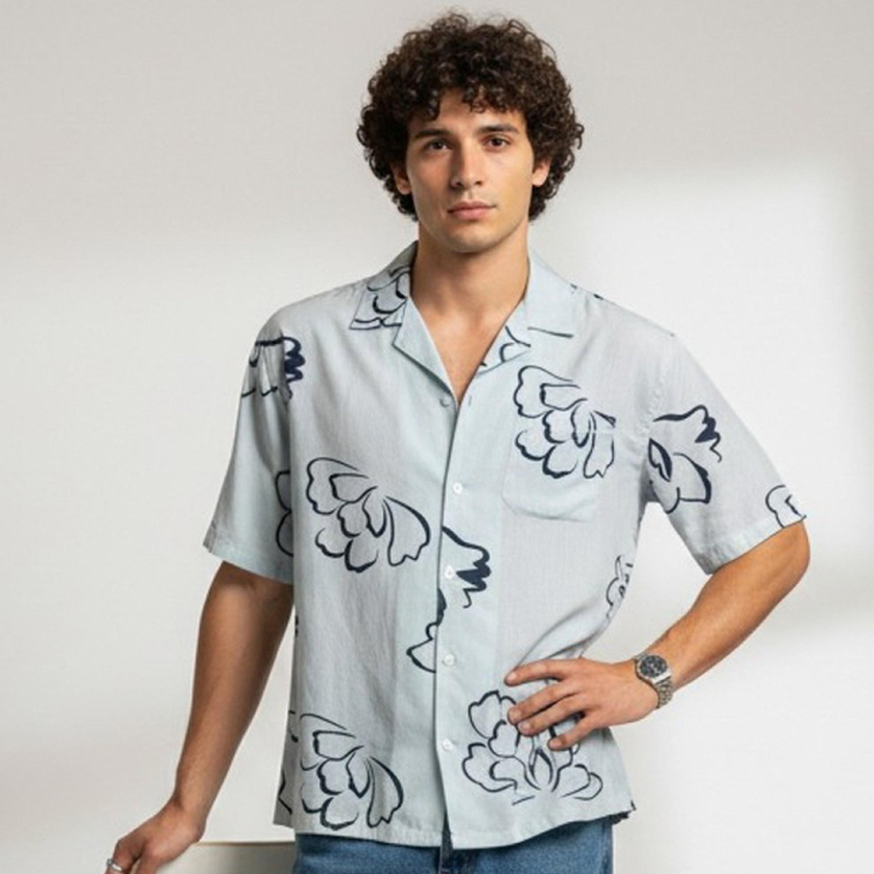ترولوم & × ستايلي - قميص رجالي كلاسيكي كاجوال مطبوع عليه زهور-men-clothing-shirts-image-1