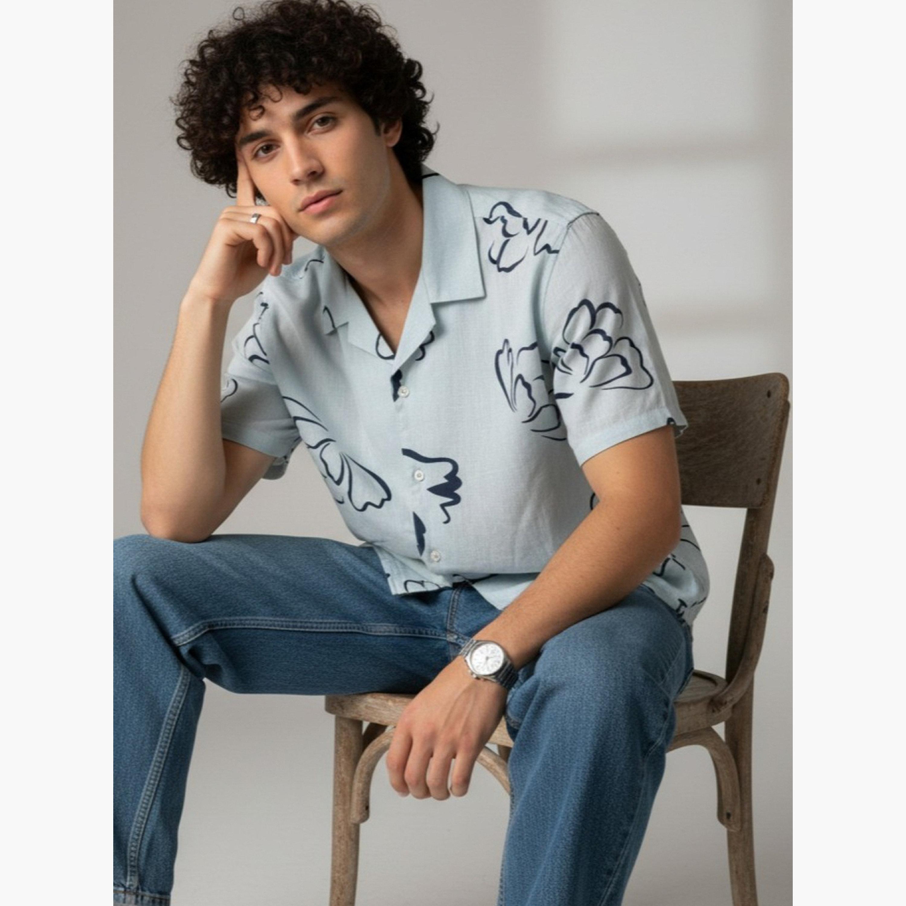 ترولوم & × ستايلي - قميص رجالي كلاسيكي كاجوال مطبوع عليه زهور-men-clothing-shirts-image-4