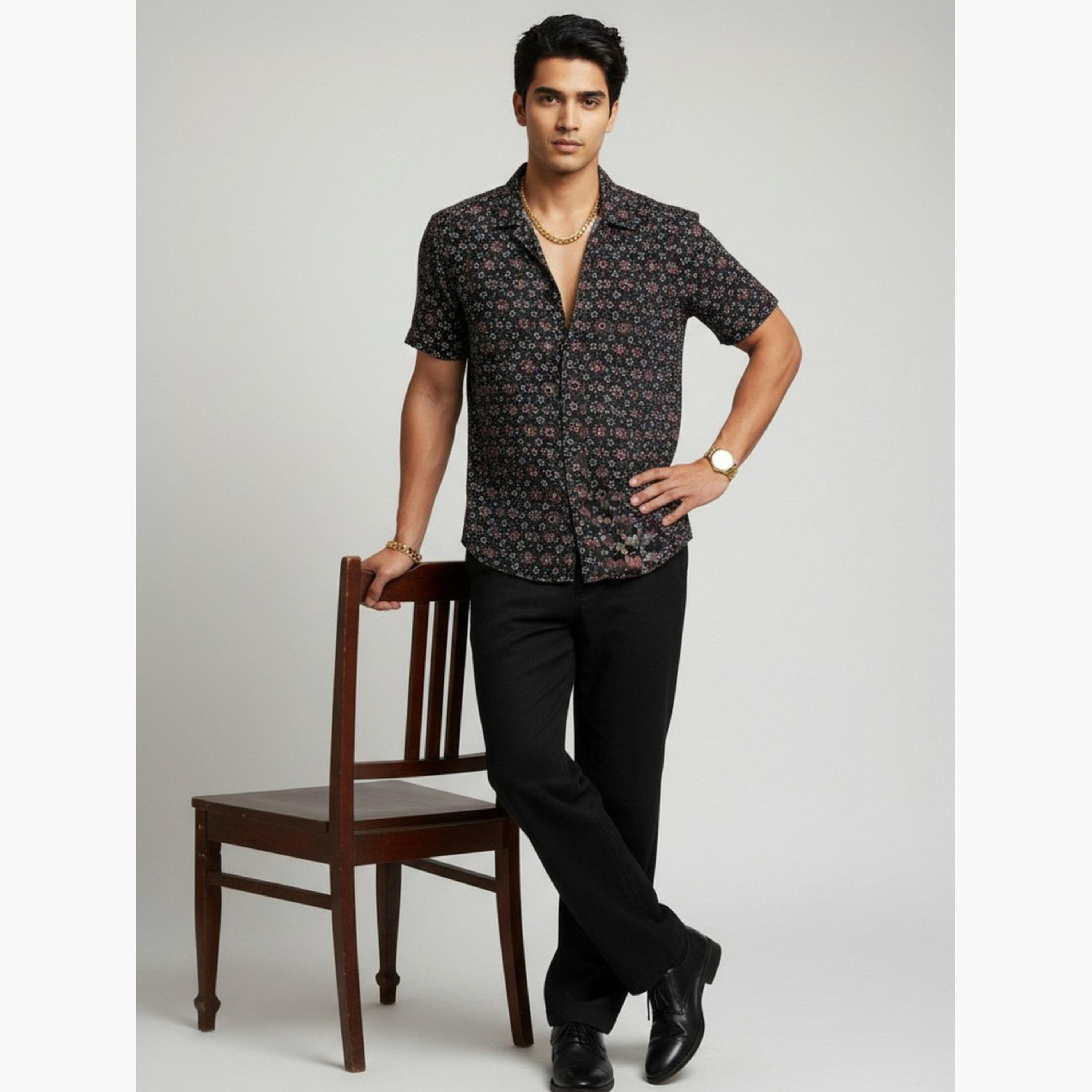 ترولوم & × ستايلي - قميص رجالي كلاسيكي كاجوال مطبوع عليه زهور-men-clothing-shirts-image-3