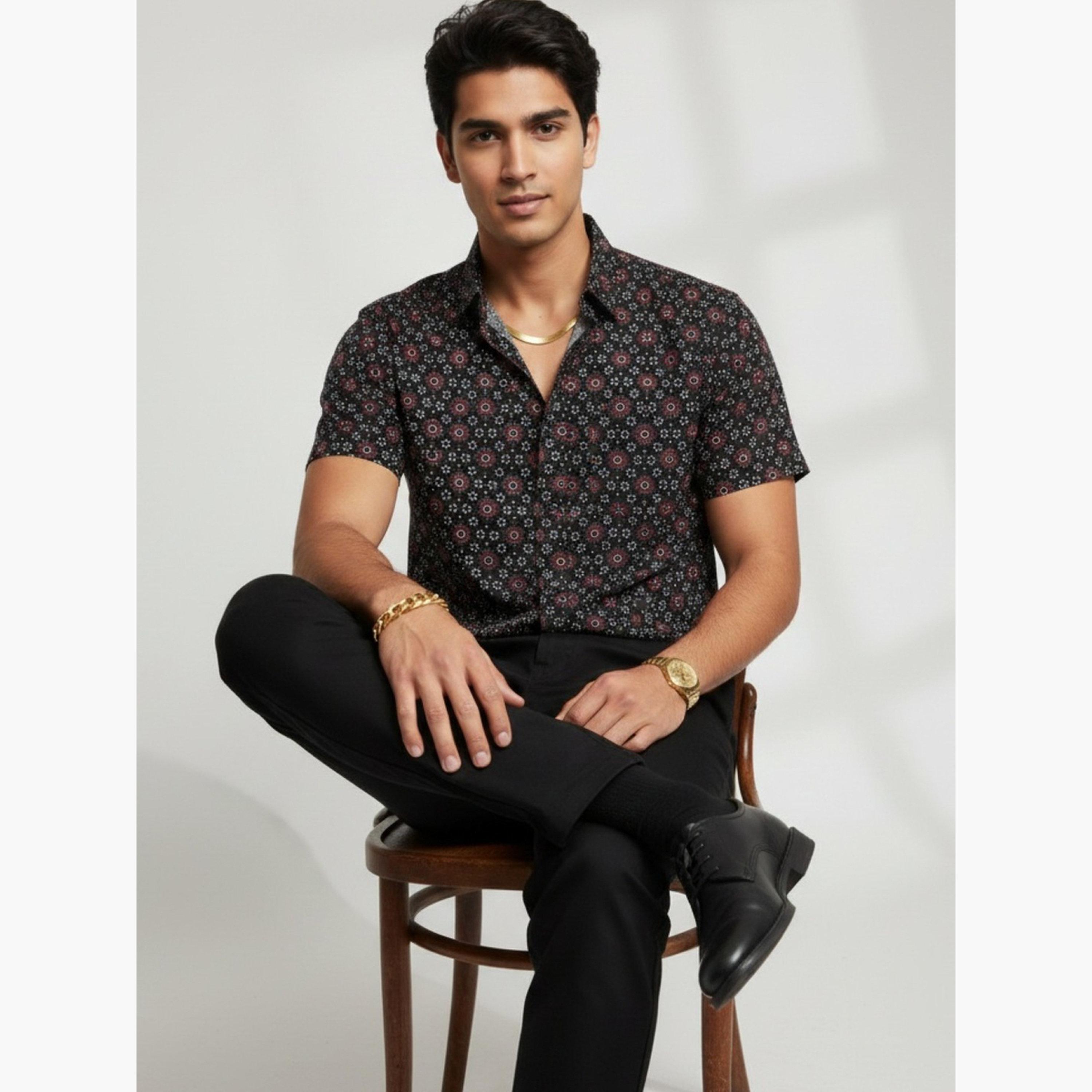 ترولوم & × ستايلي - قميص رجالي كلاسيكي كاجوال مطبوع عليه زهور-men-clothing-shirts-image-4