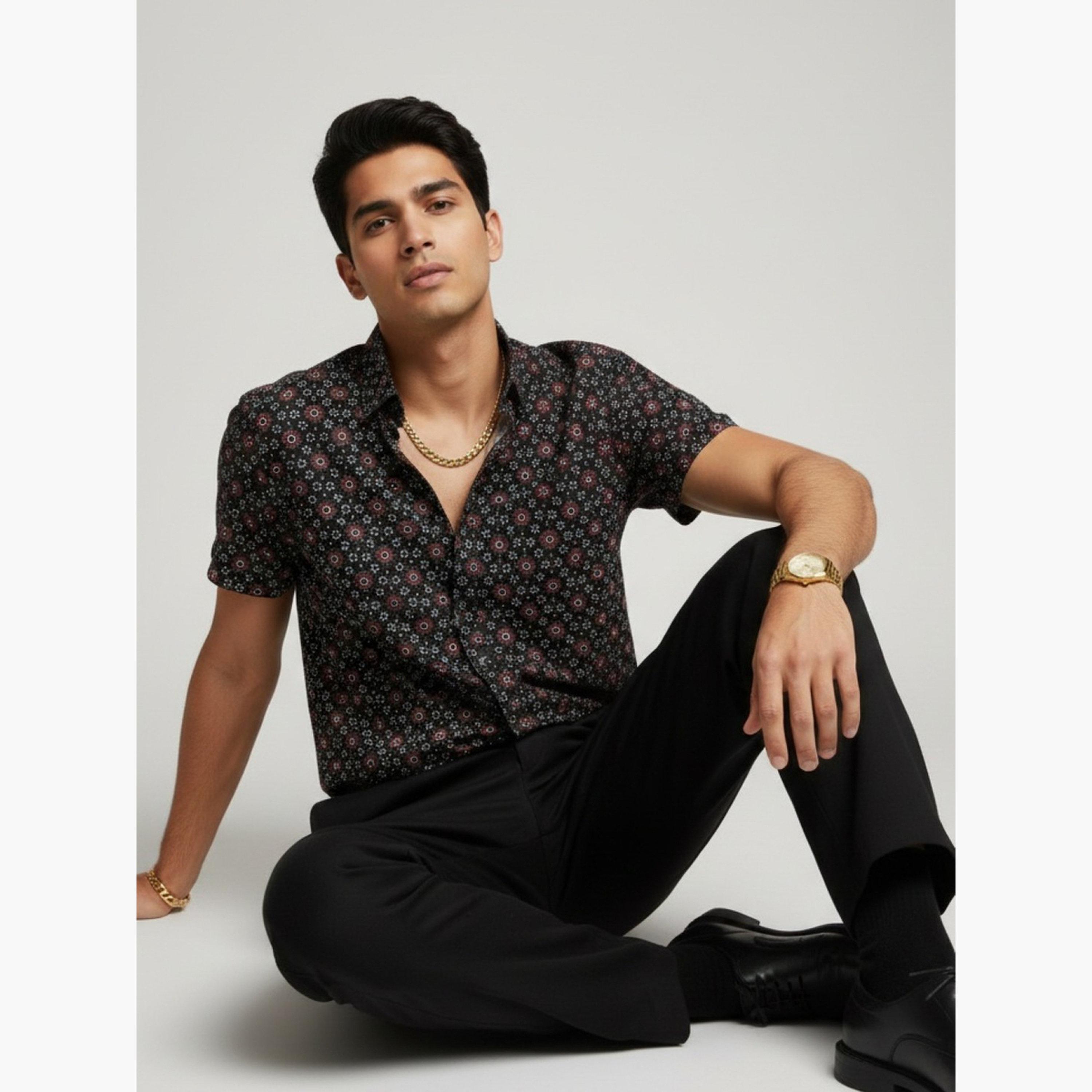 ترولوم & × ستايلي - قميص رجالي كلاسيكي كاجوال مطبوع عليه زهور-men-clothing-shirts-image-5