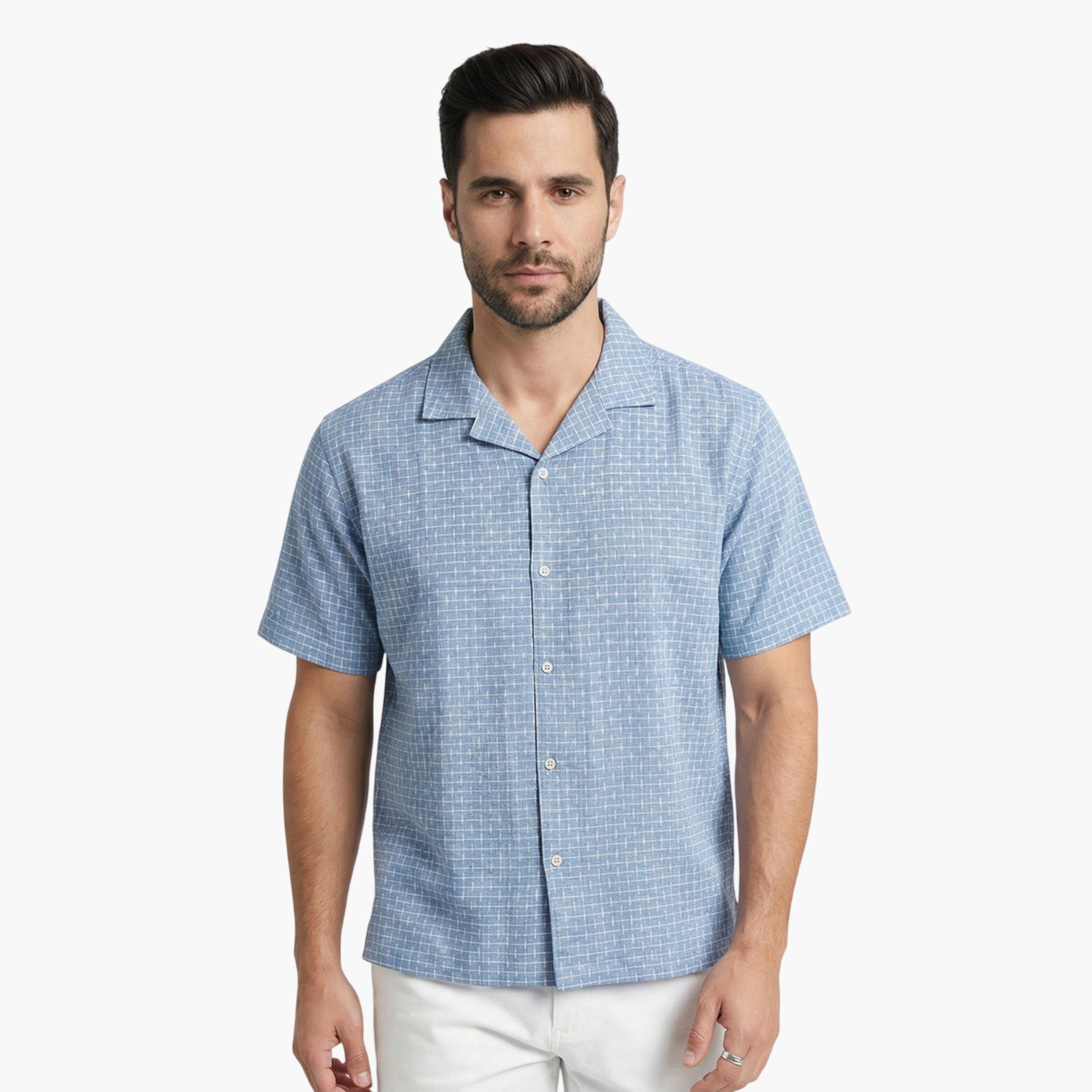 قميص كاجوال بنمط مربعات وقصة مريحة للرجال-men-clothing-shirts-image-1