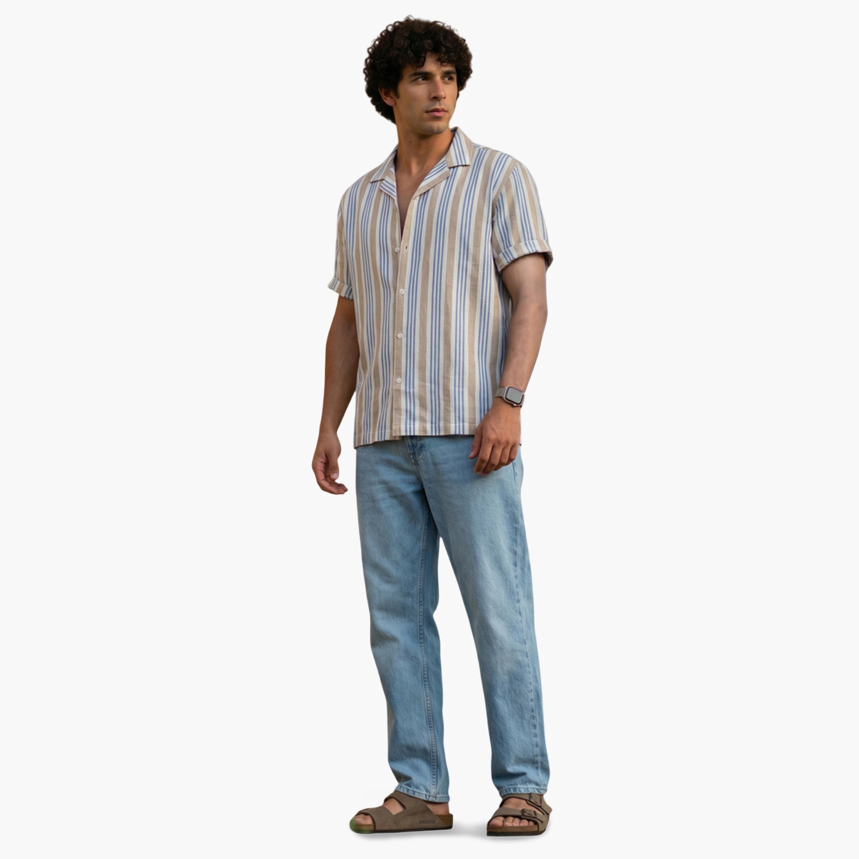 قميص كاجوال مخطط بقصة مريحة للرجال-men-clothing-shirts-image-2