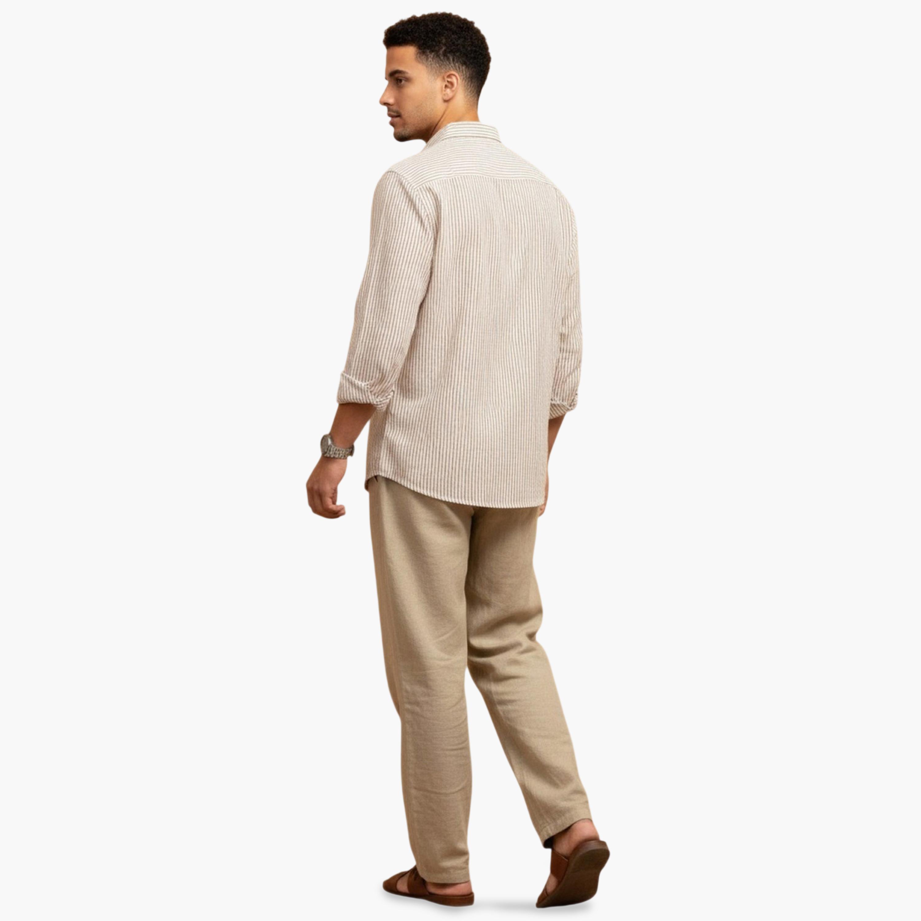 ترولوم & × ستايلي - قميص رجالي أبيض مخطط من القطن بقصة عادية-men-clothing-shirts-image-3