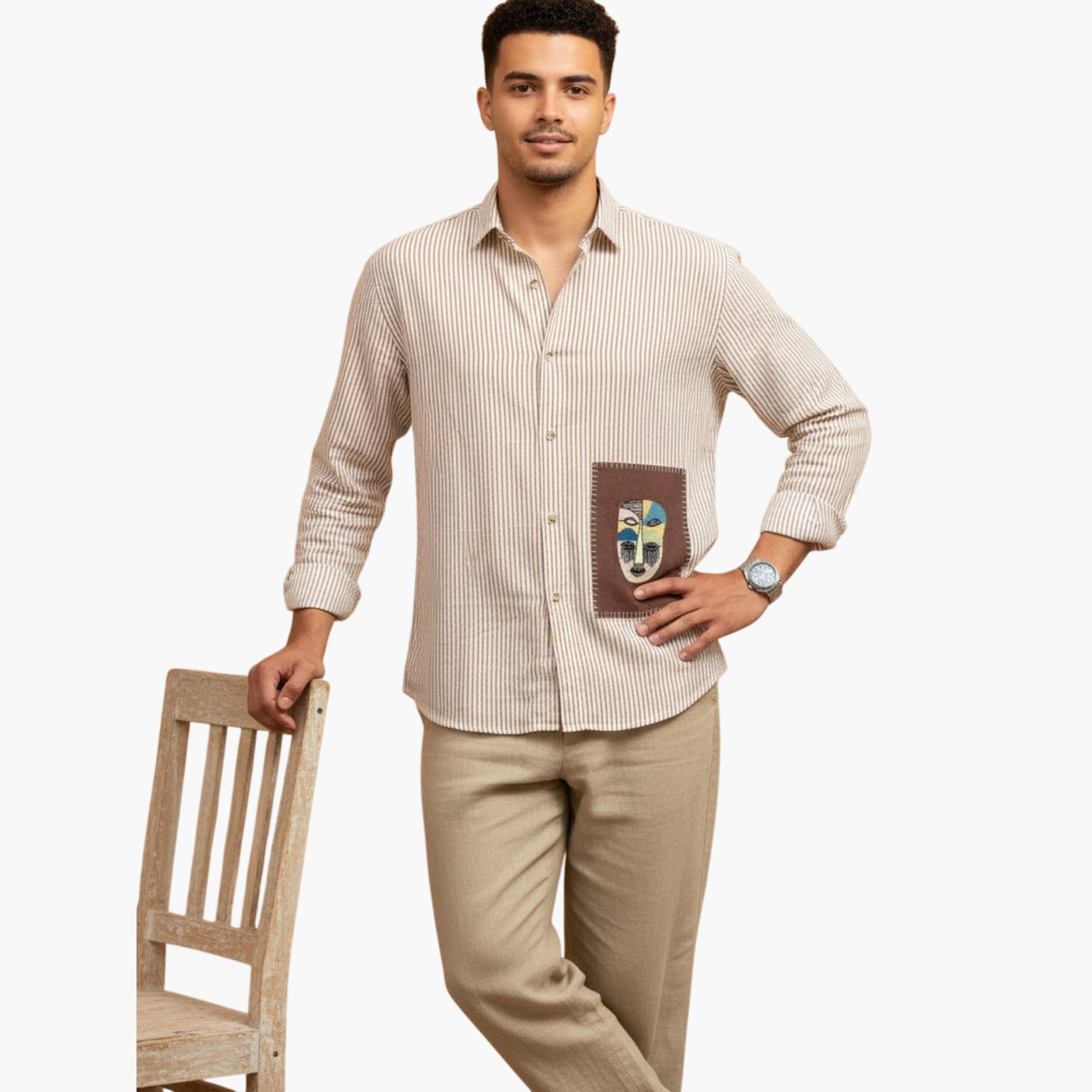 ترولوم & × ستايلي - قميص رجالي أبيض مخطط من القطن بقصة عادية-men-clothing-shirts-image-4