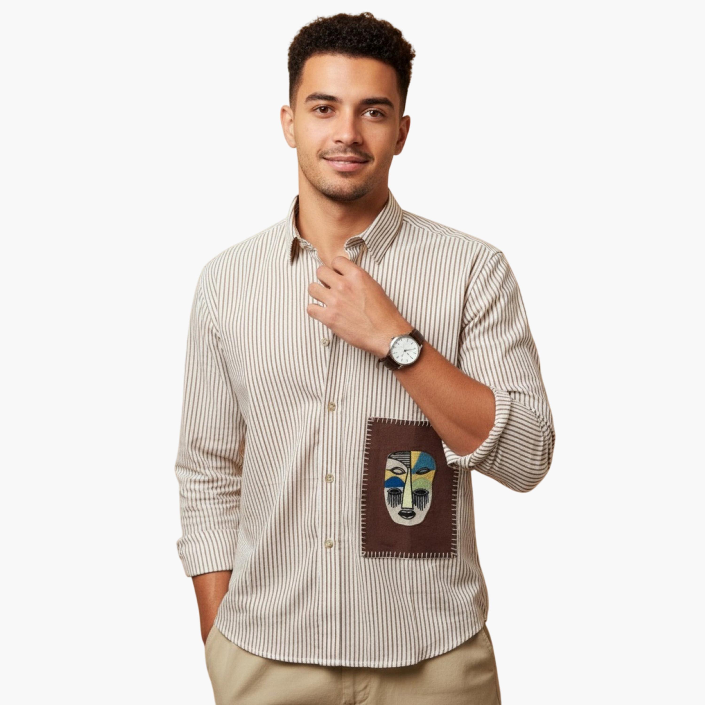 ترولوم & × ستايلي - قميص رجالي أبيض مخطط من القطن بقصة عادية-men-clothing-shirts-image-5