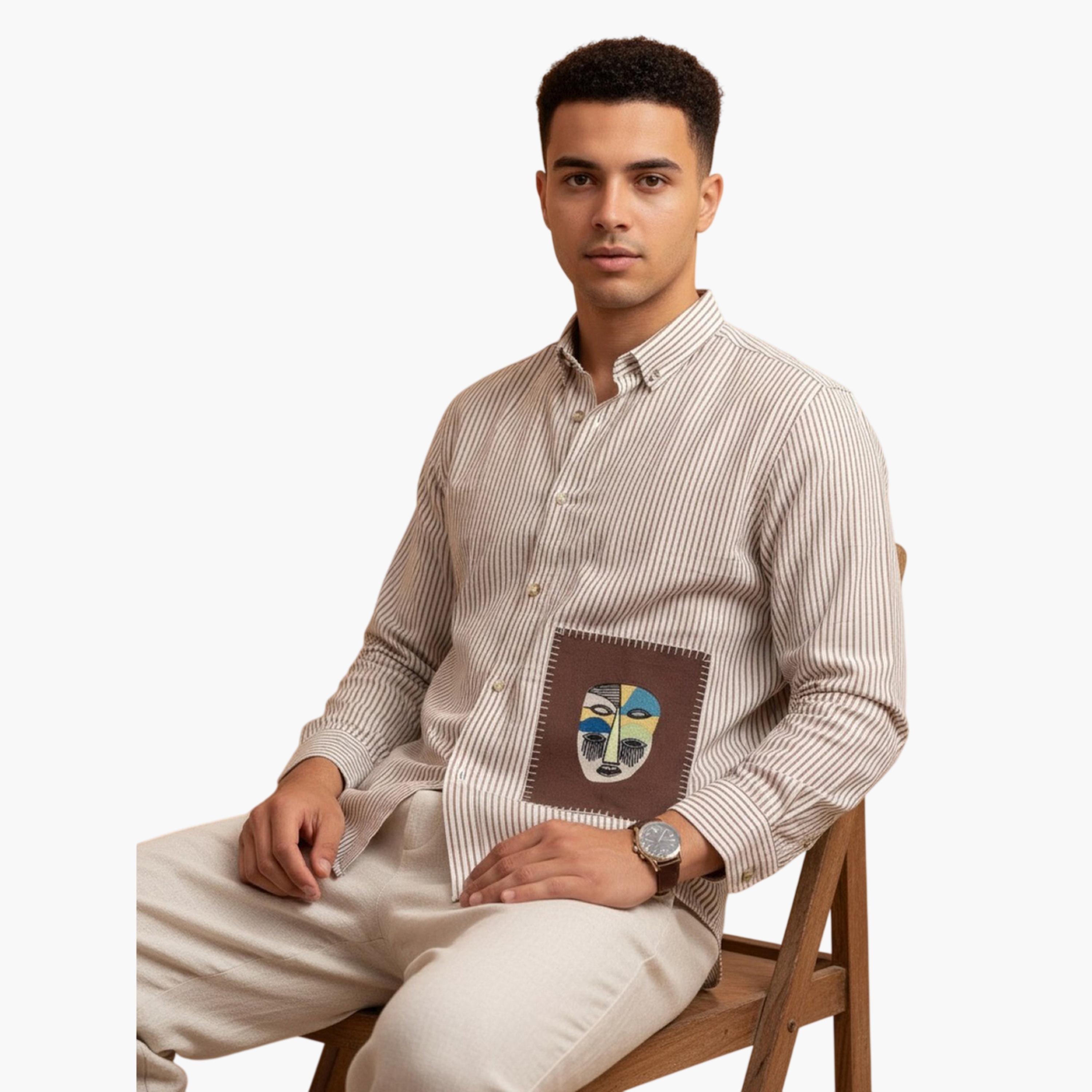 ترولوم & × ستايلي - قميص رجالي أبيض مخطط من القطن بقصة عادية-men-clothing-shirts-image-6