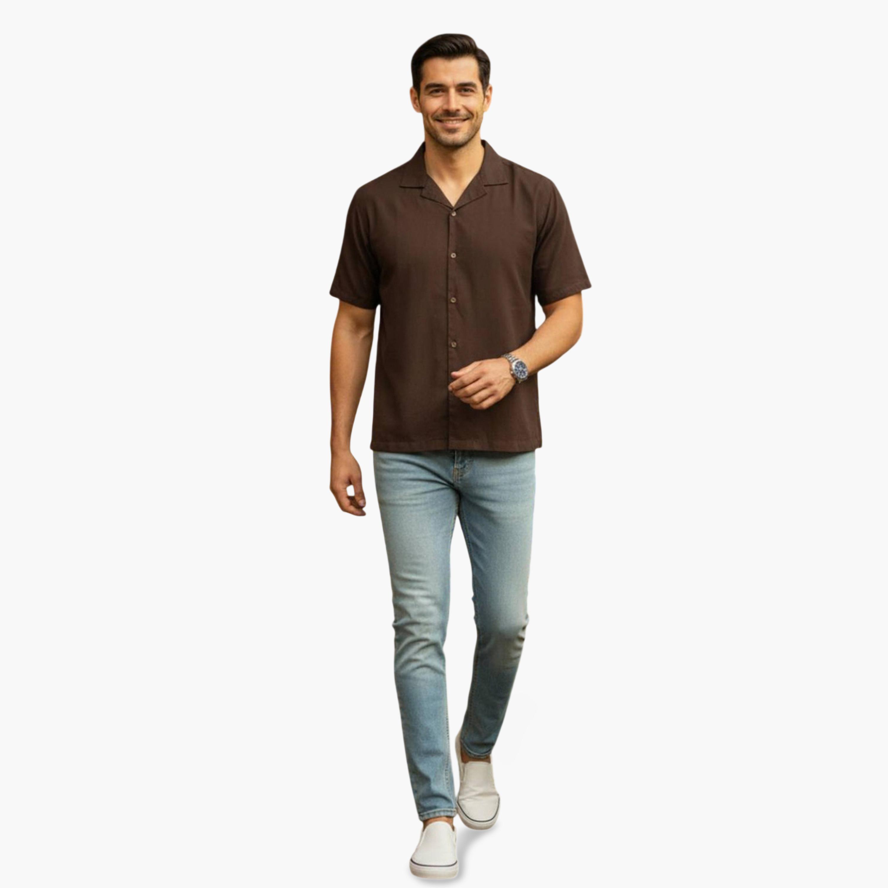 TRULOOM & X Styli Men Coffee Brown Solid Relaxed Fit Shirt-men-clothing-shirts-image-2