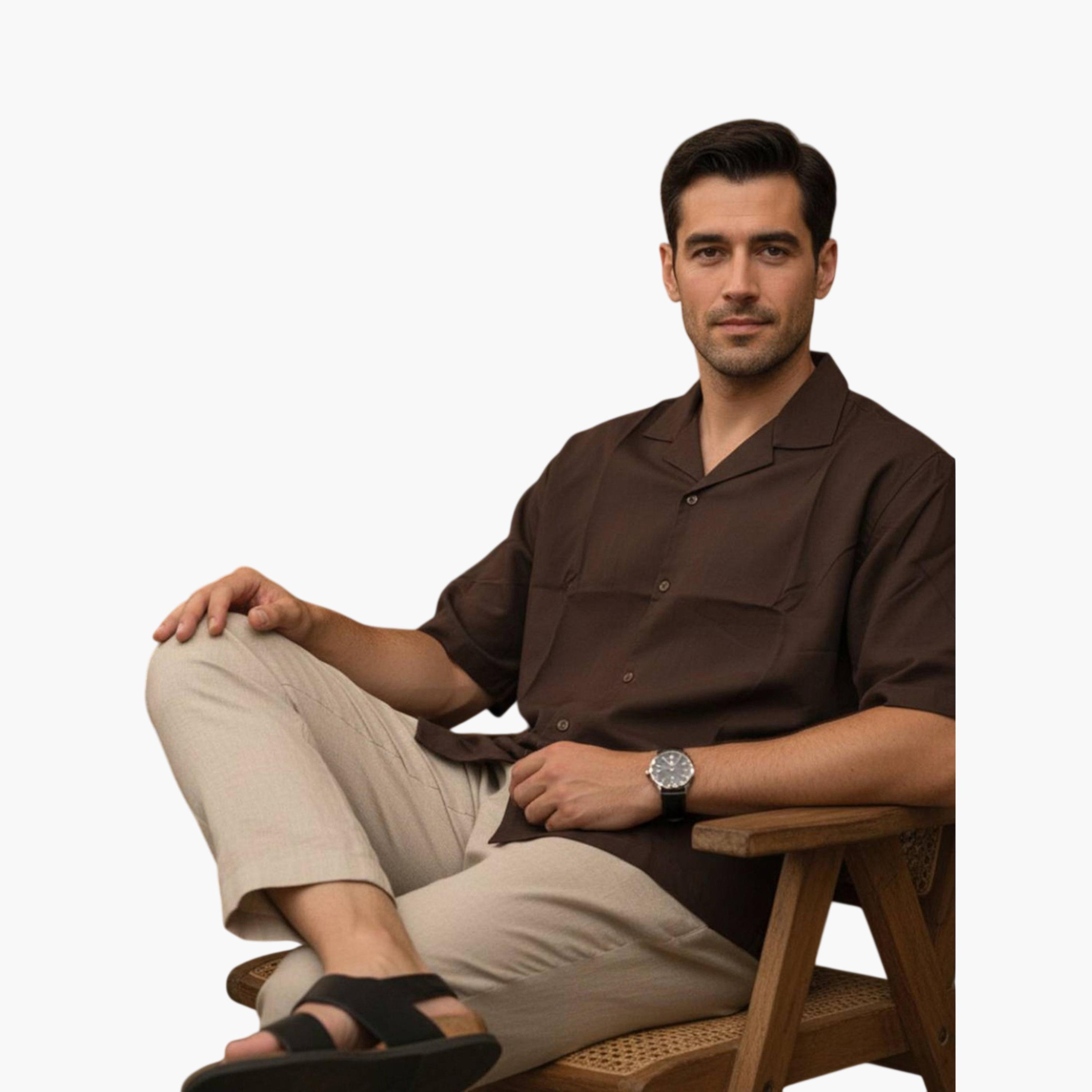 TRULOOM & X Styli Men Coffee Brown Solid Relaxed Fit Shirt-men-clothing-shirts-image-6