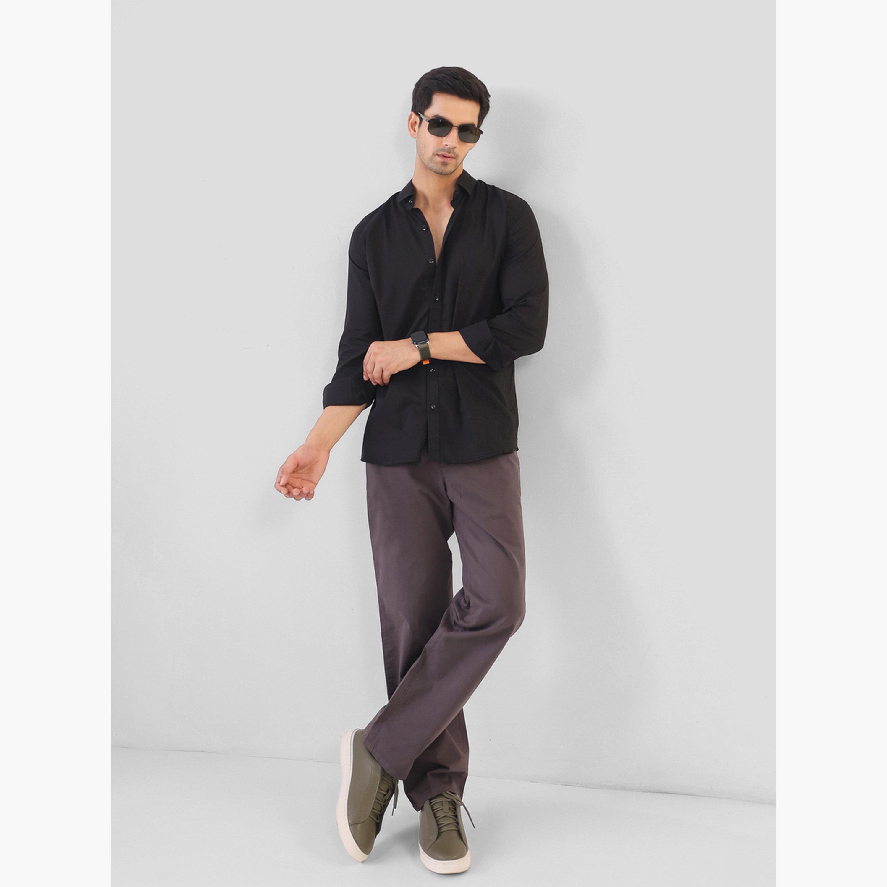 قميص قطن سادة بقصة مريحة للرجال-men-clothing-shirts-image-2