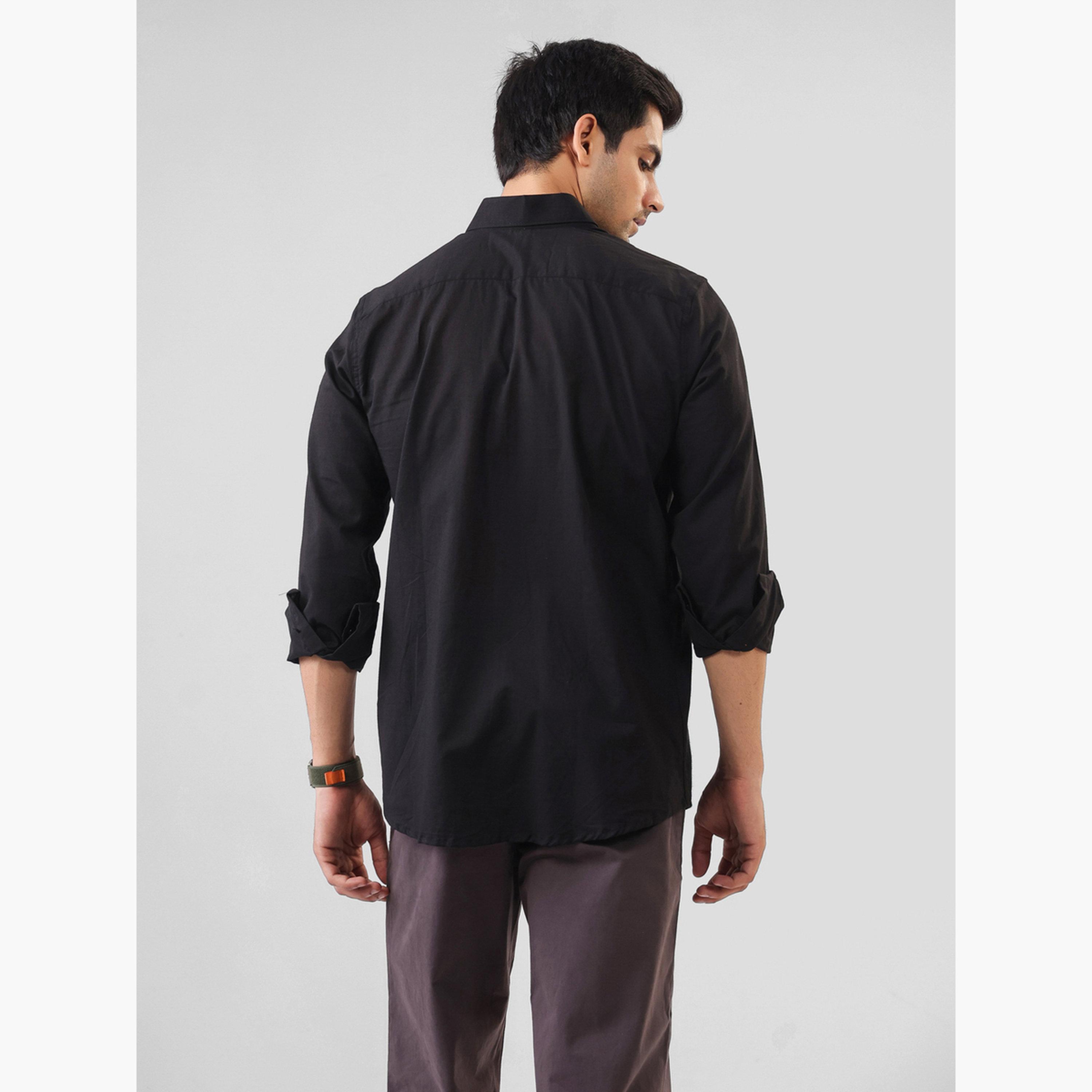 قميص قطن سادة بقصة مريحة للرجال-men-clothing-shirts-image-5