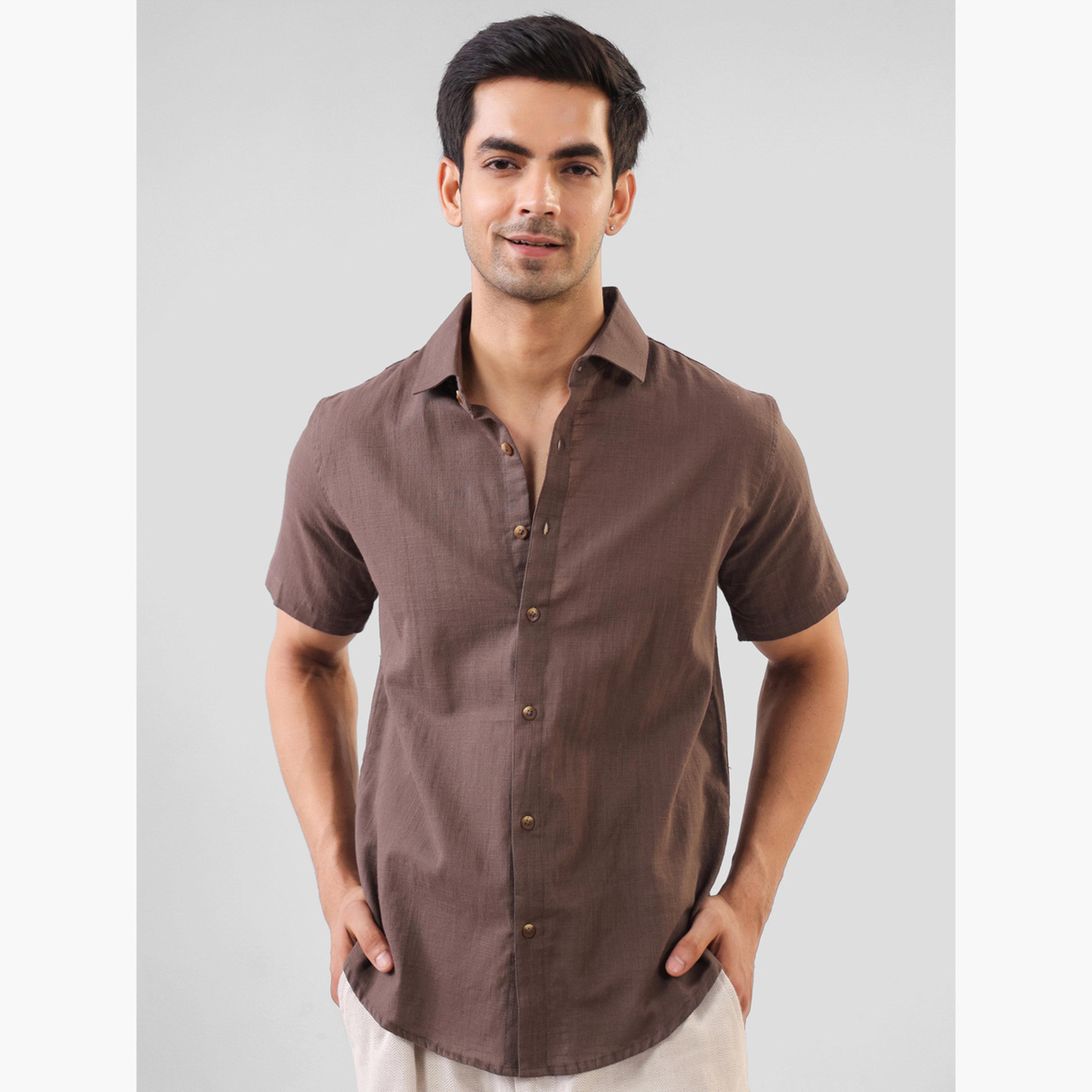 قميص قطن سادة بقصة عادية للرجال-men-clothing-shirts-image-1