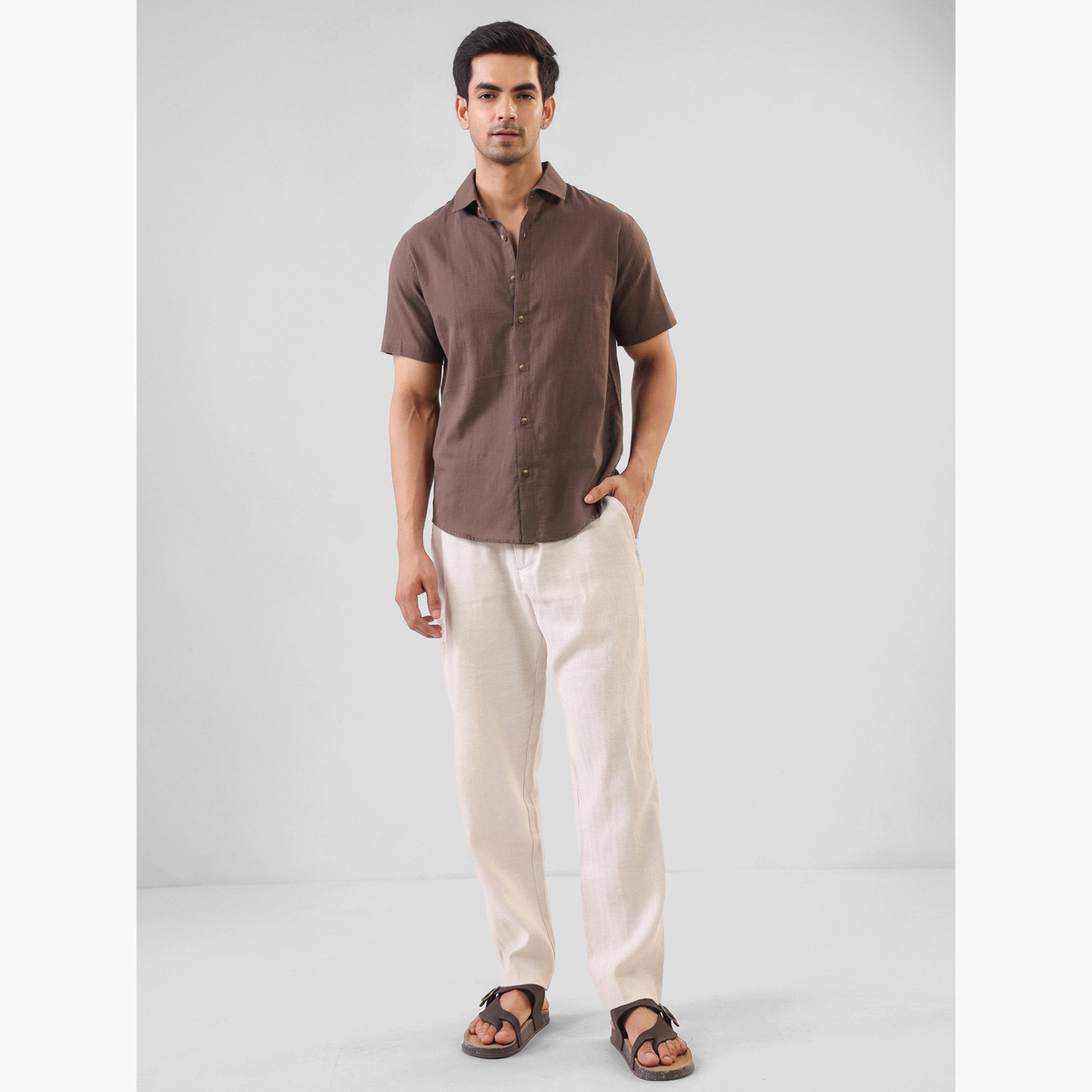 قميص قطن سادة بقصة عادية للرجال-men-clothing-shirts-image-2