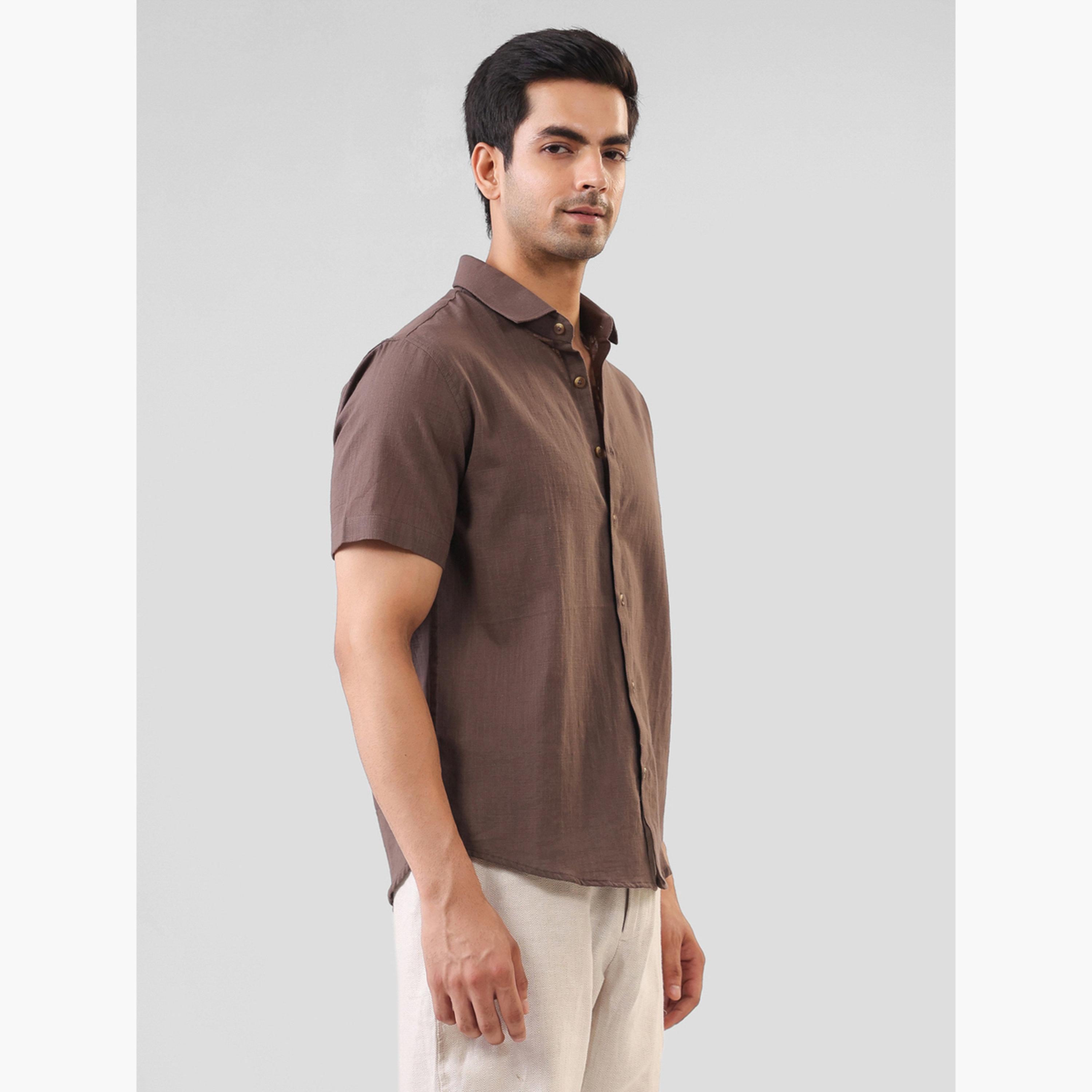 قميص قطن سادة بقصة عادية للرجال-men-clothing-shirts-image-3