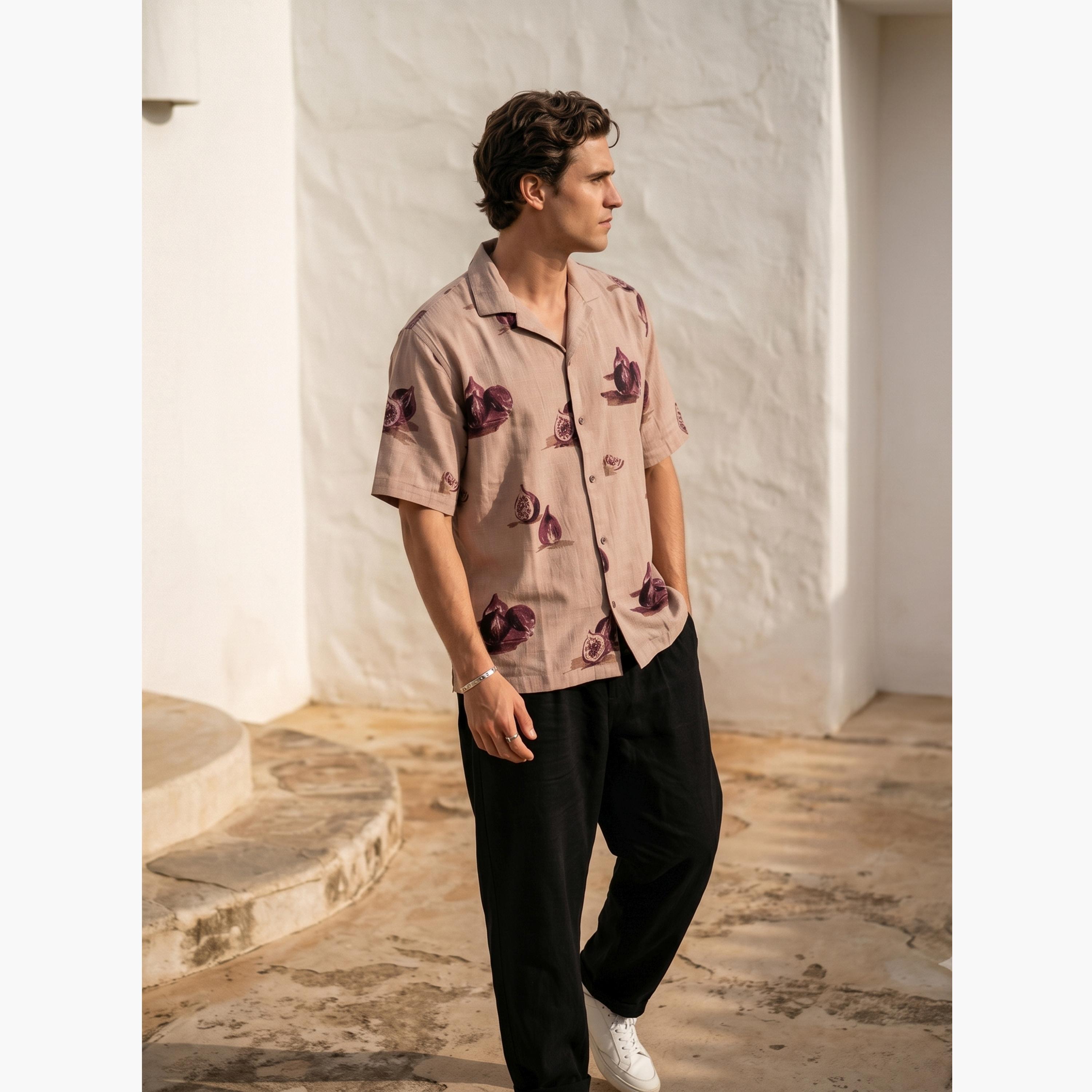 قميص بقصة مريحة وياقة ريزورت وطبعة تين بالكامل للرجال-men-clothing-shirts-image-3