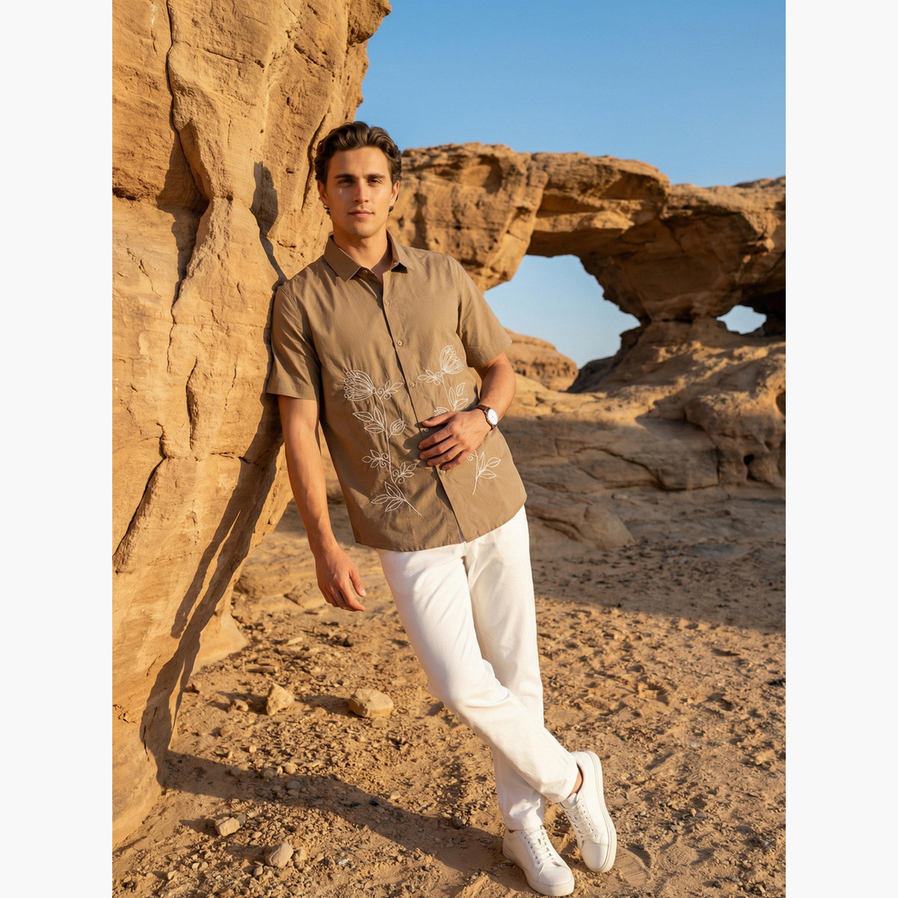 قميص كاجوال بتفاصيل مطرزة للرجال-men-clothing-shirts-image-2