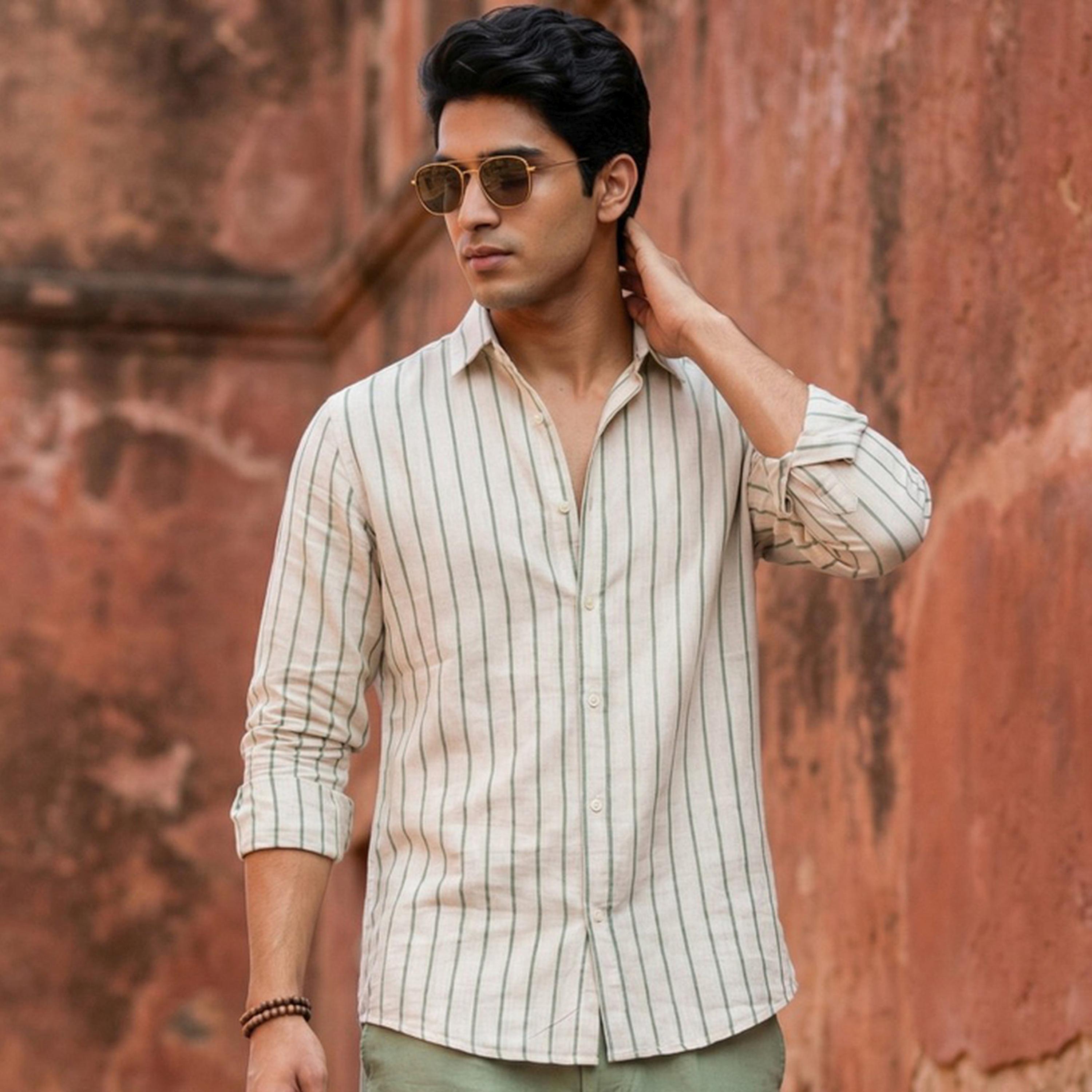 ترولوم & × ستايلي - قميص رجالي مريح مخطط كاجوال-men-clothing-shirts-image-1