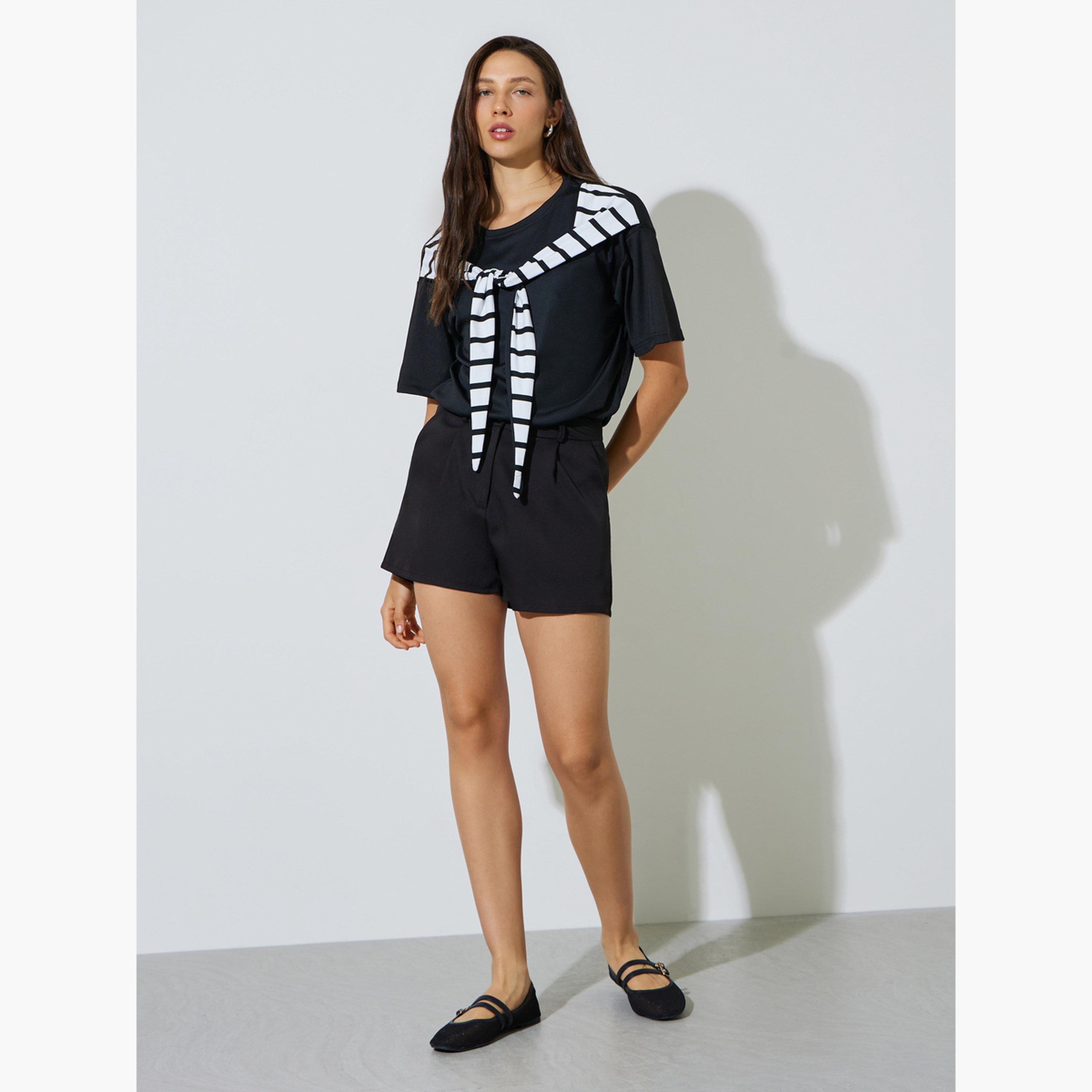 Styli Black Striped Overlay Oversized Knit Top-women-clothing-shirtsandblouses-blouses-image-2