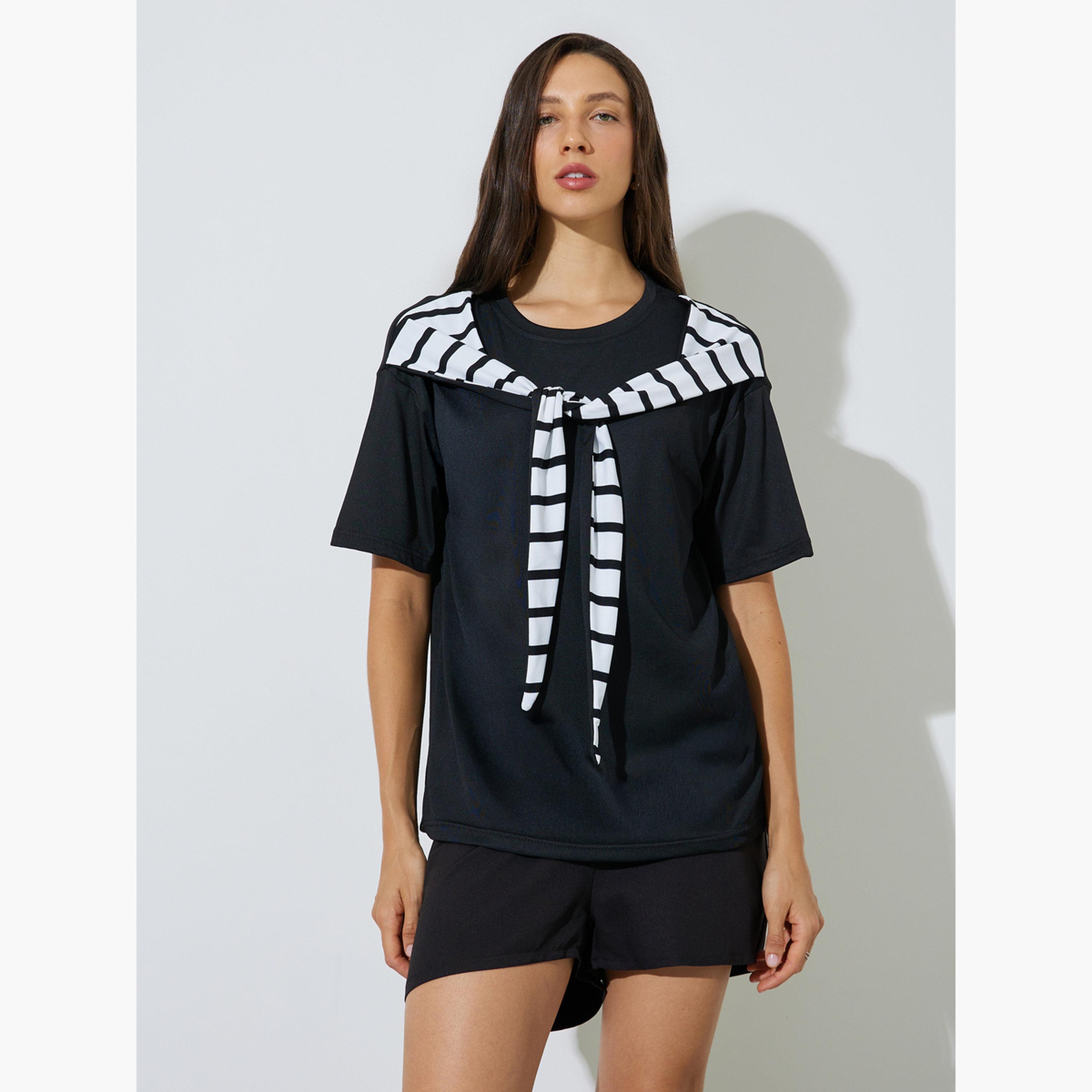 Styli Black Striped Overlay Oversized Knit Top-women-clothing-shirtsandblouses-blouses-image-3