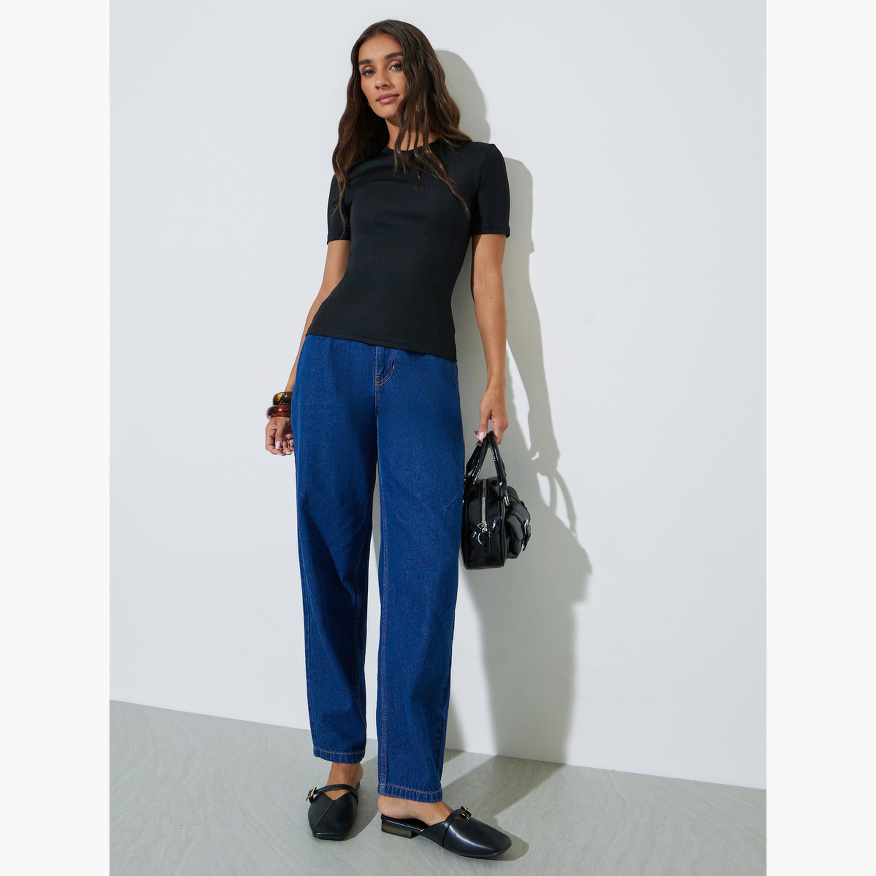 طقم من قطعتين بلوزة محبوكة أكمام قصيرة-women-clothing-tshirts-image-2