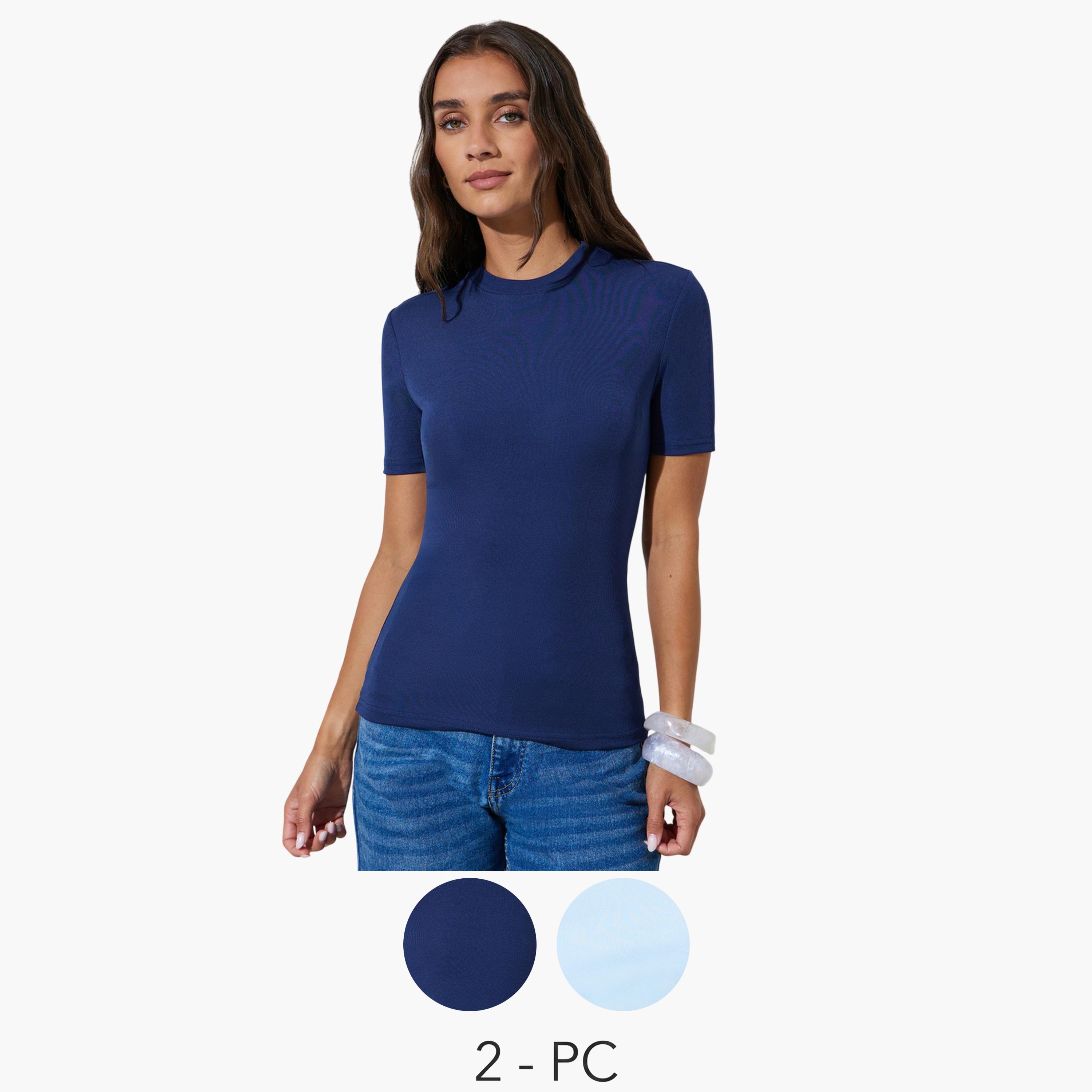 طقم من 2 بلوزة محبوكة بأكمام قصيرة-women-clothing-tshirts-image-1