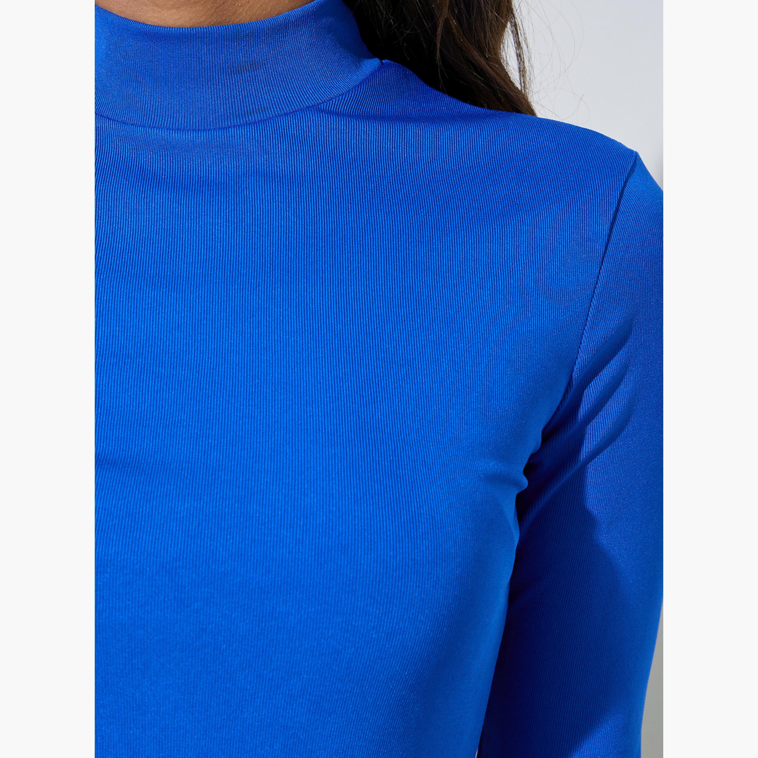 طقم من قطعتين بلوزة محبوكة أكمام متوسطة بياقة مرتفعة وقصة ضيقة-women-clothing-tshirts-image-8