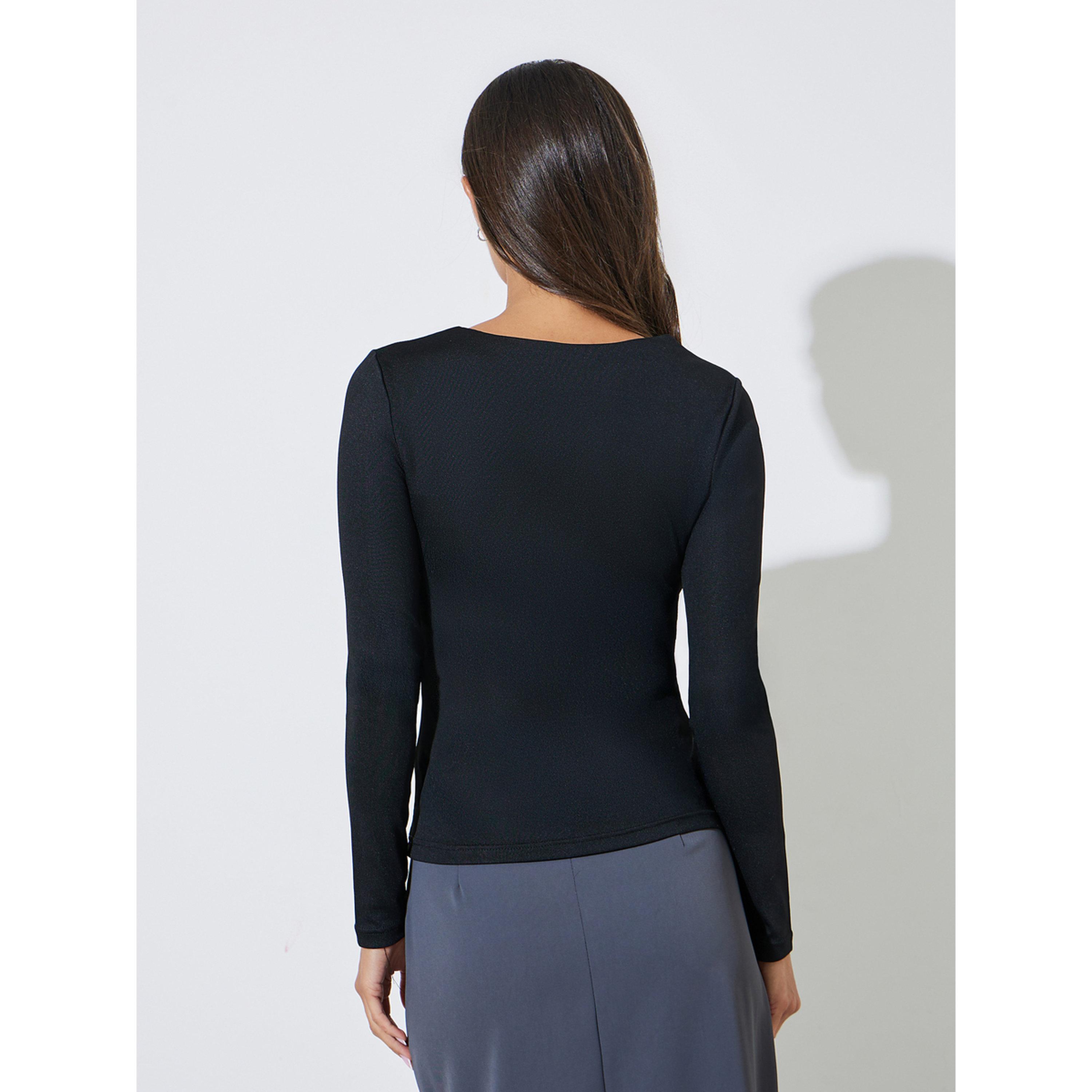 Styli Black Solid Square Neck Long Sleeves Knit Top-women-clothing-shirtsandblouses-blouses-image-5