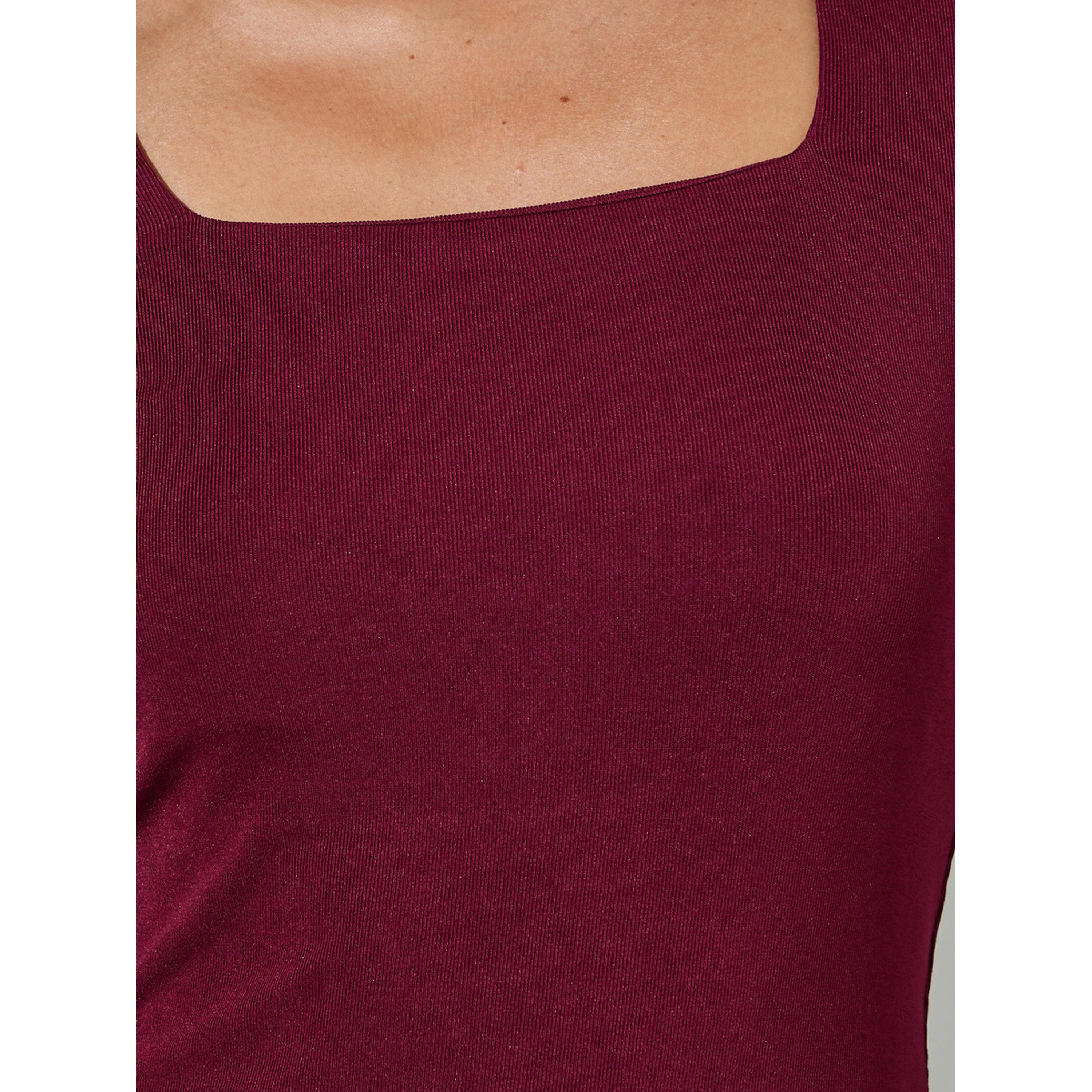 بلوزة محبوكة بأكمام طويلة وياقة مربعة سادة باللون البرغندي-women-clothing-shirtsandblouses-blouses-image-5