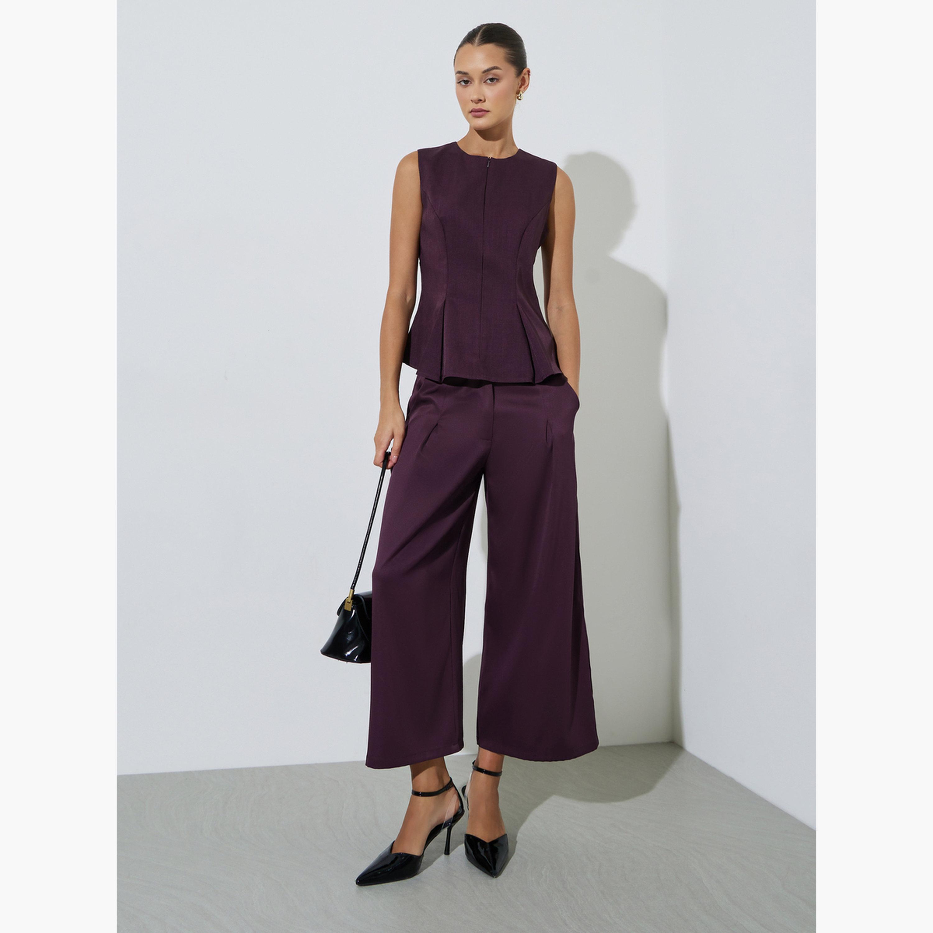 Styli Purple Front Zip Sleeveless Peplum Top-women-clothing-shirtsandblouses-blouses-image-2
