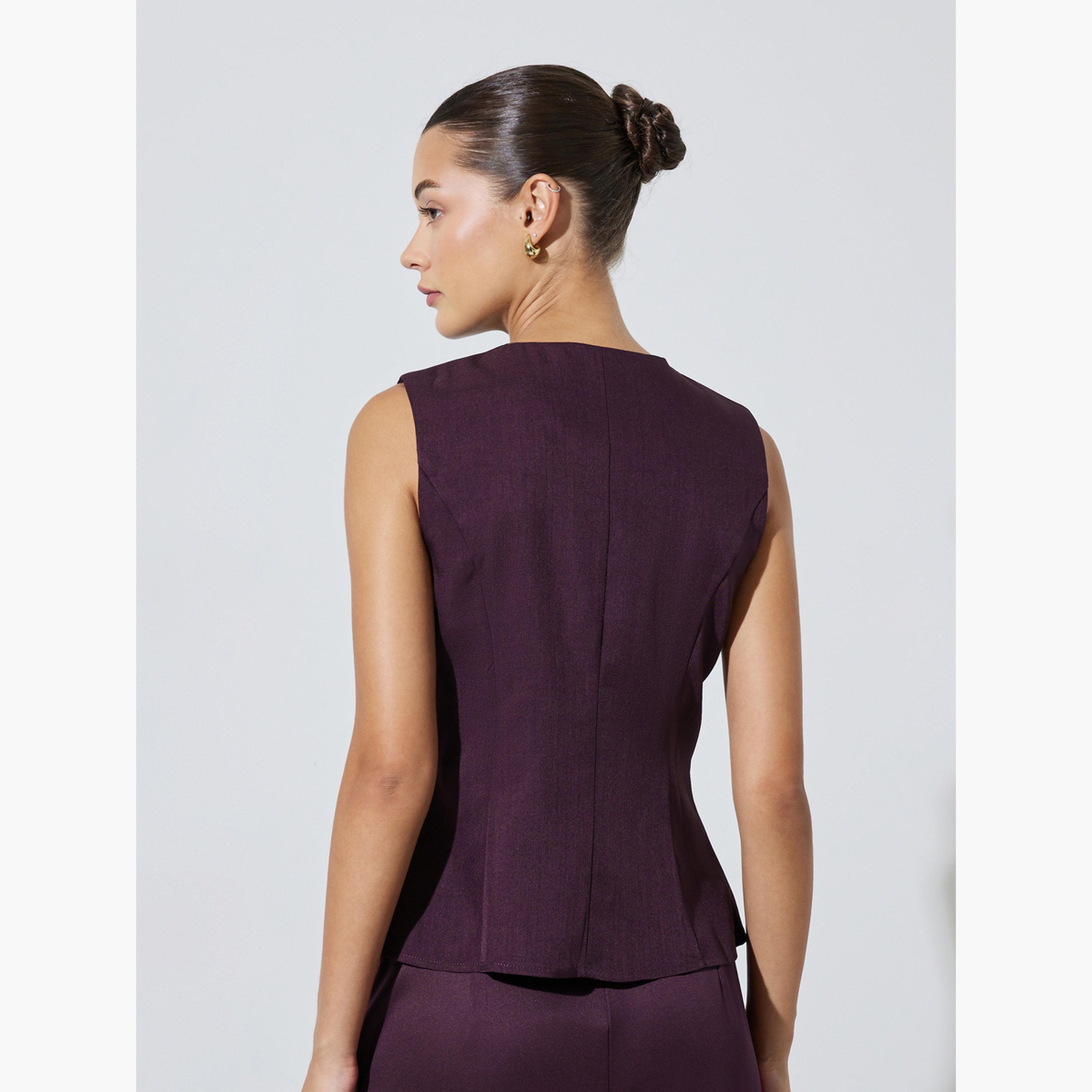 Styli Purple Front Zip Sleeveless Peplum Top-women-clothing-shirtsandblouses-blouses-image-4