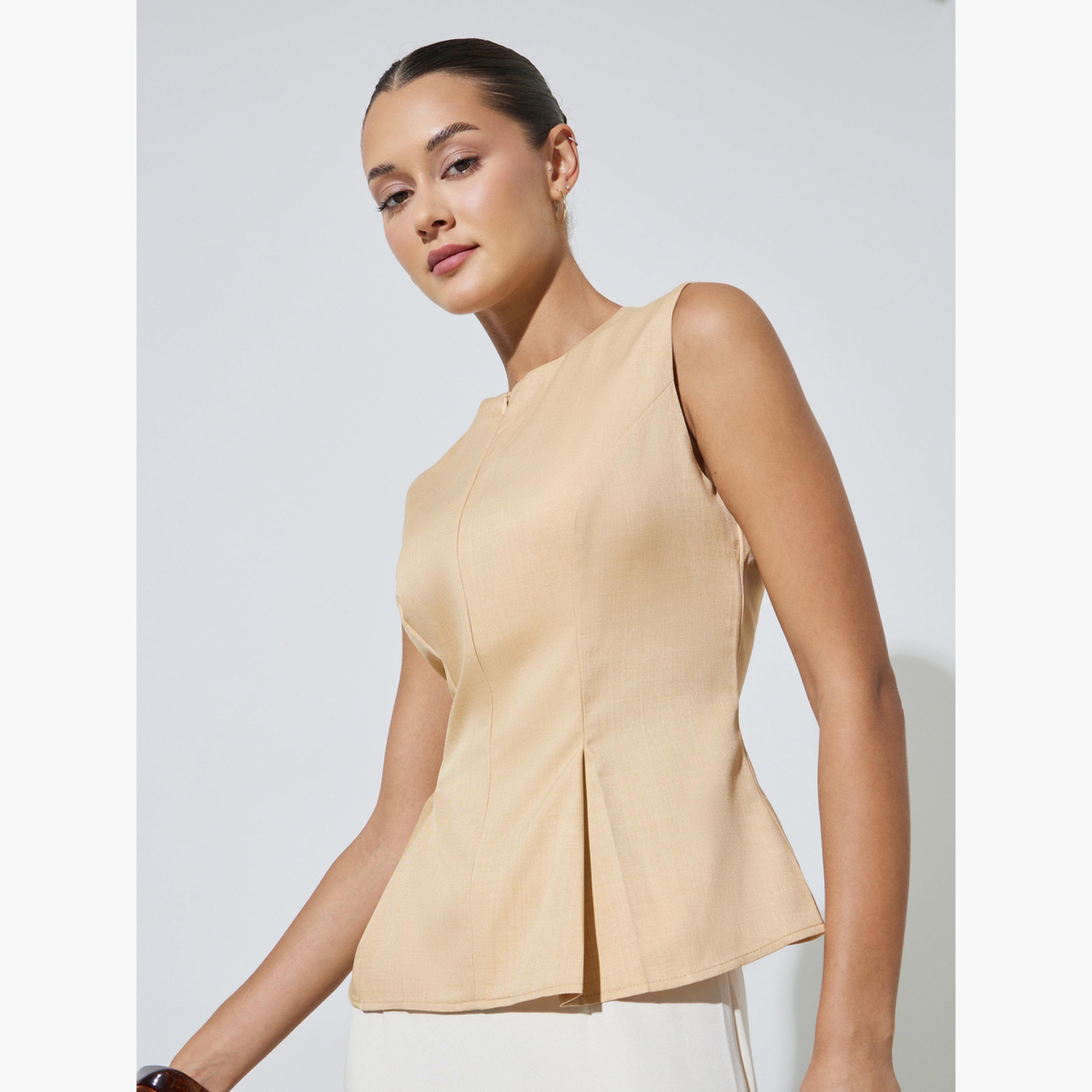 بلوزة بلا أكمام بحافة بيبلوم وسحاب أمامي-women-clothing-shirtsandblouses-blouses-image-3
