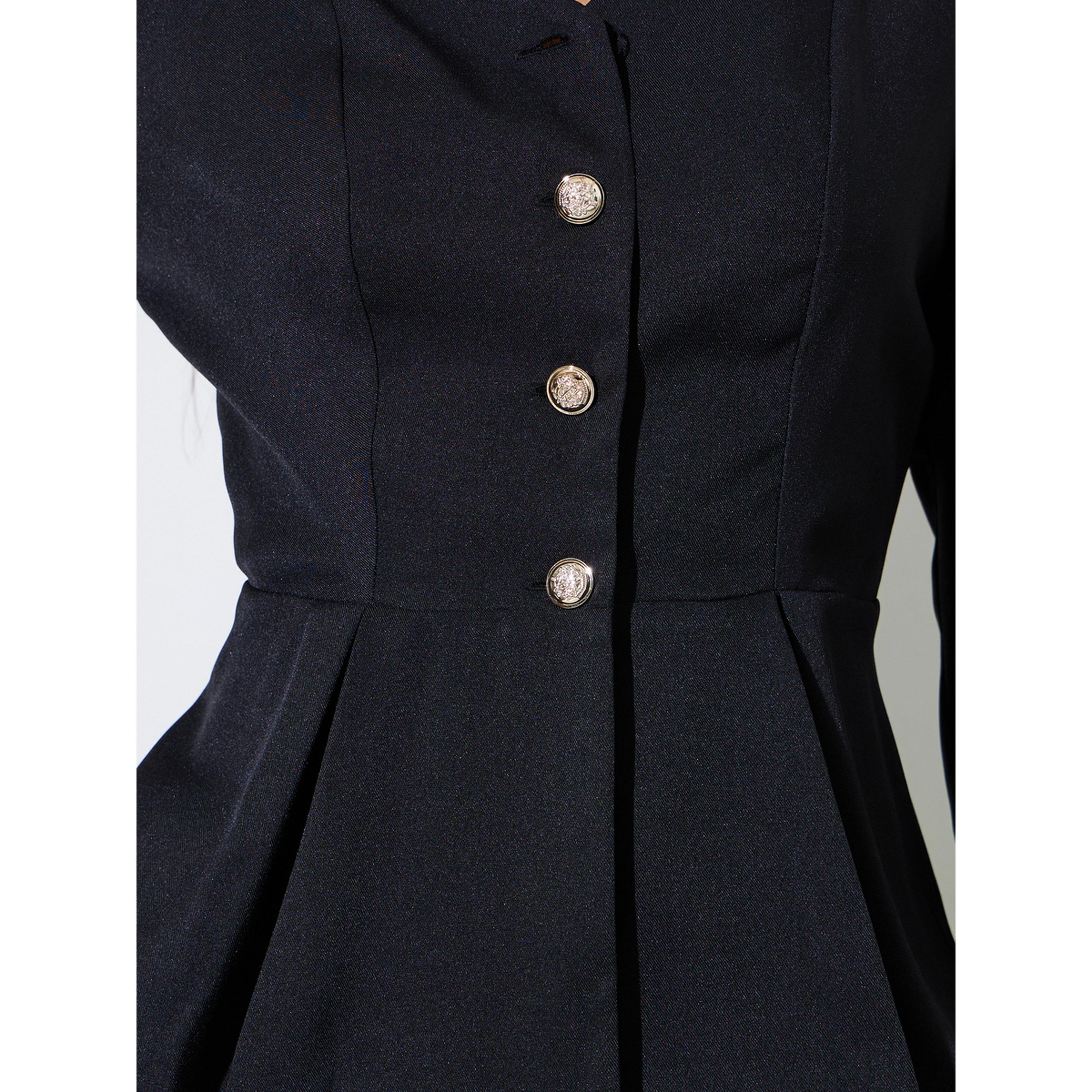 Styli Black Solid Pleated Detail Sweetheart Neck Peplum Top-women-clothing-shirtsandblouses-blouses-image-5
