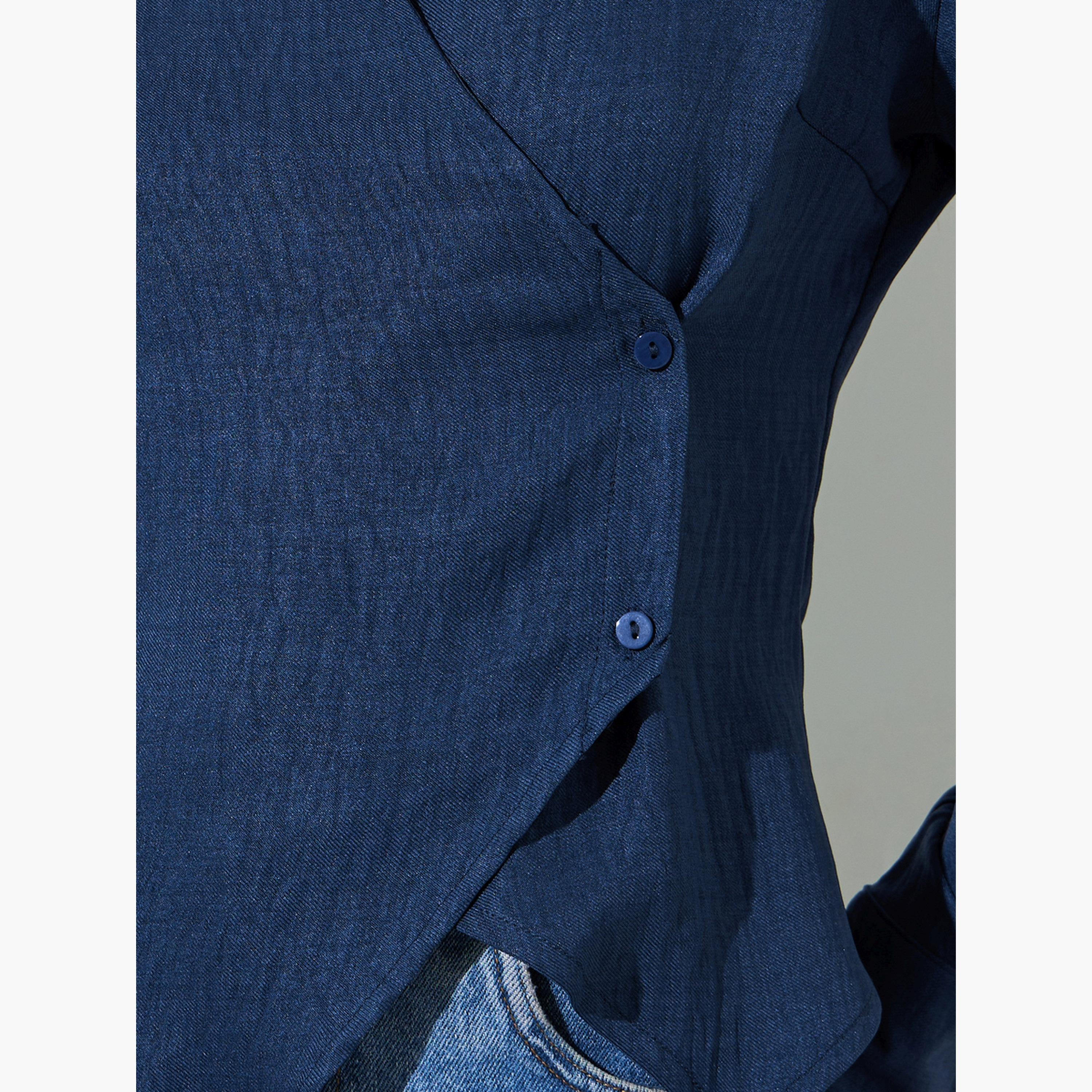 بلوزة متقاطعة بحافة غير متماثلة وقصة ضيقة لون أزرق-women-clothing-shirtsandblouses-blouses-image-5