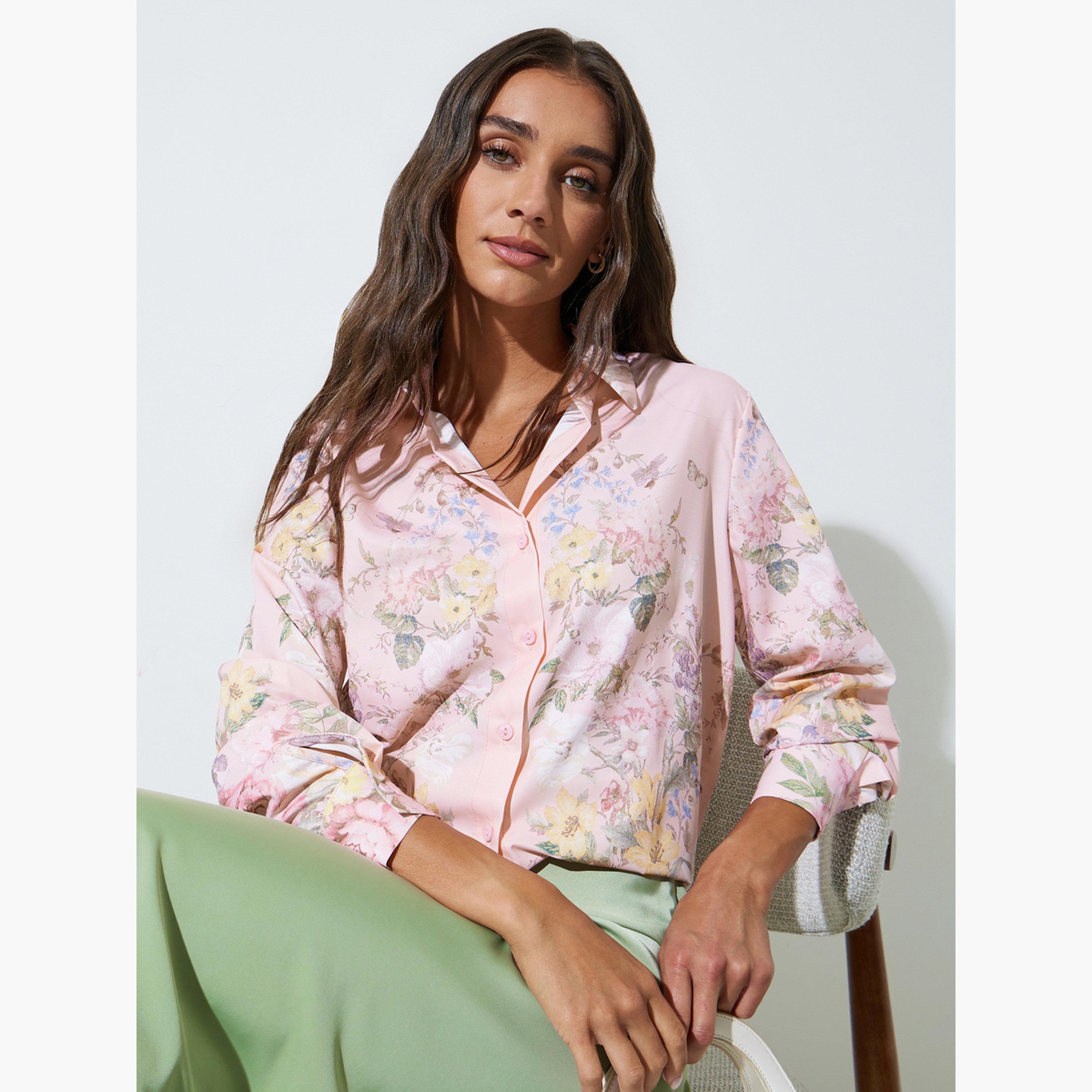 بلوزة بأكمام طويلة وطبعة زهور-women-clothing-shirtsandblouses-shirts-image-3