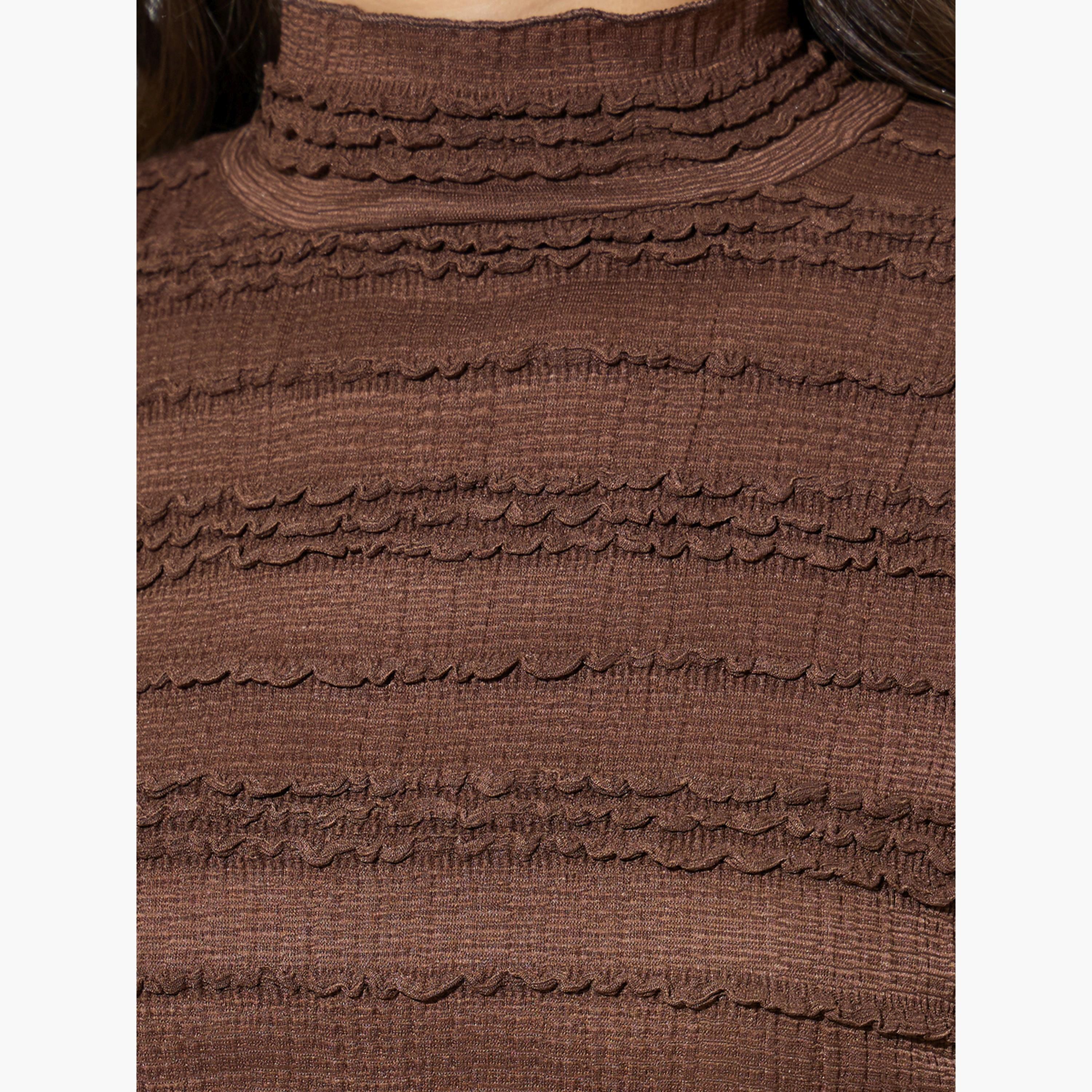 Styli Coffee Brown High Neck Textured Knit Top-women-clothing-shirtsandblouses-blouses-image-5