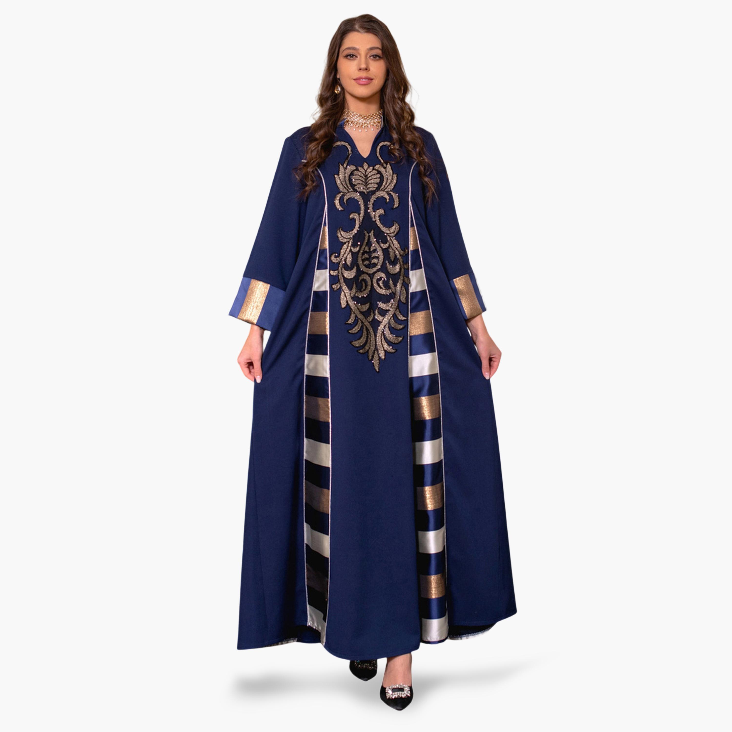 جلابية طويلة وتطريز ترتر ذهبي لون كحلي-women-arabicclothing-jalabiyas-image-1