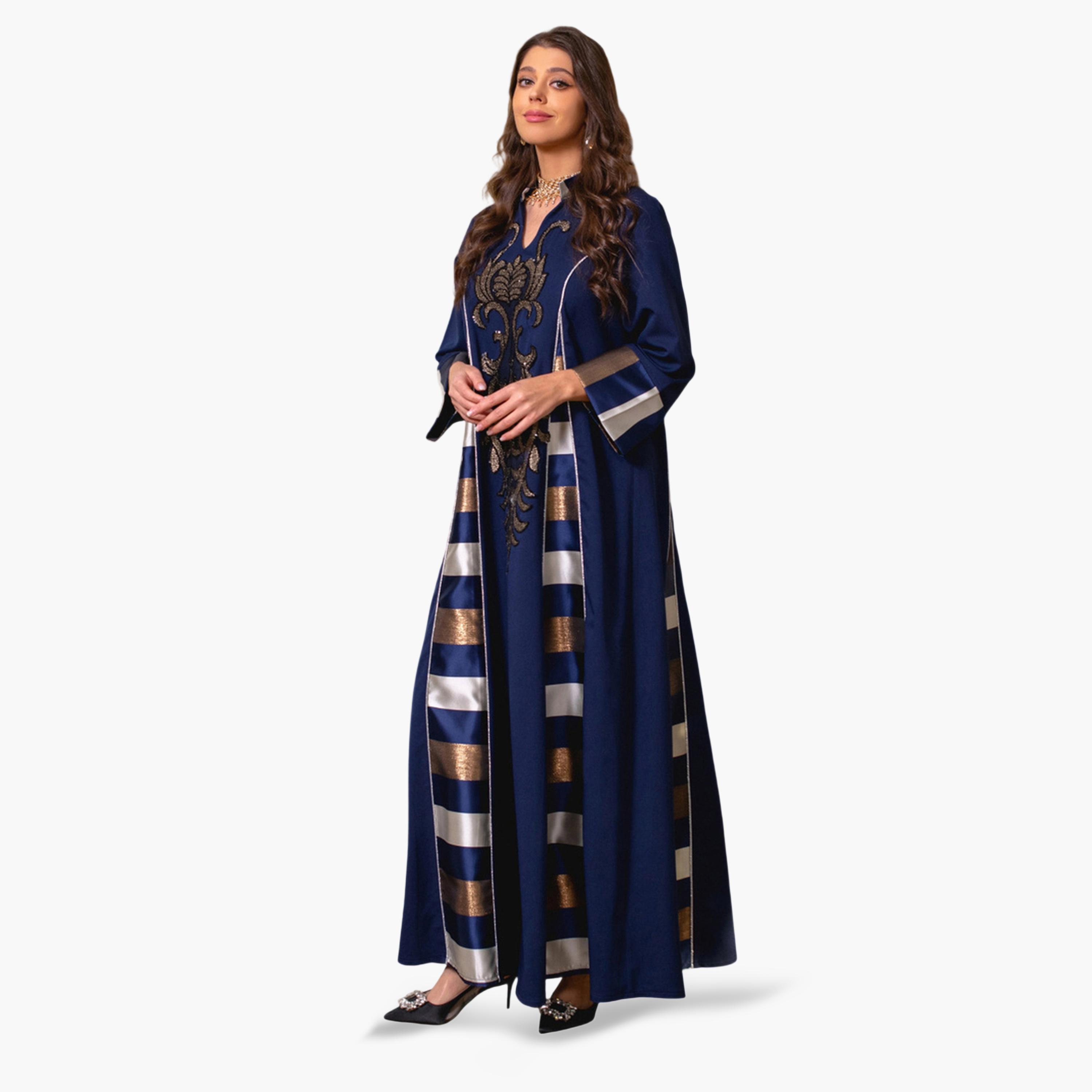 جلابية طويلة وتطريز ترتر ذهبي لون كحلي-women-arabicclothing-jalabiyas-image-3