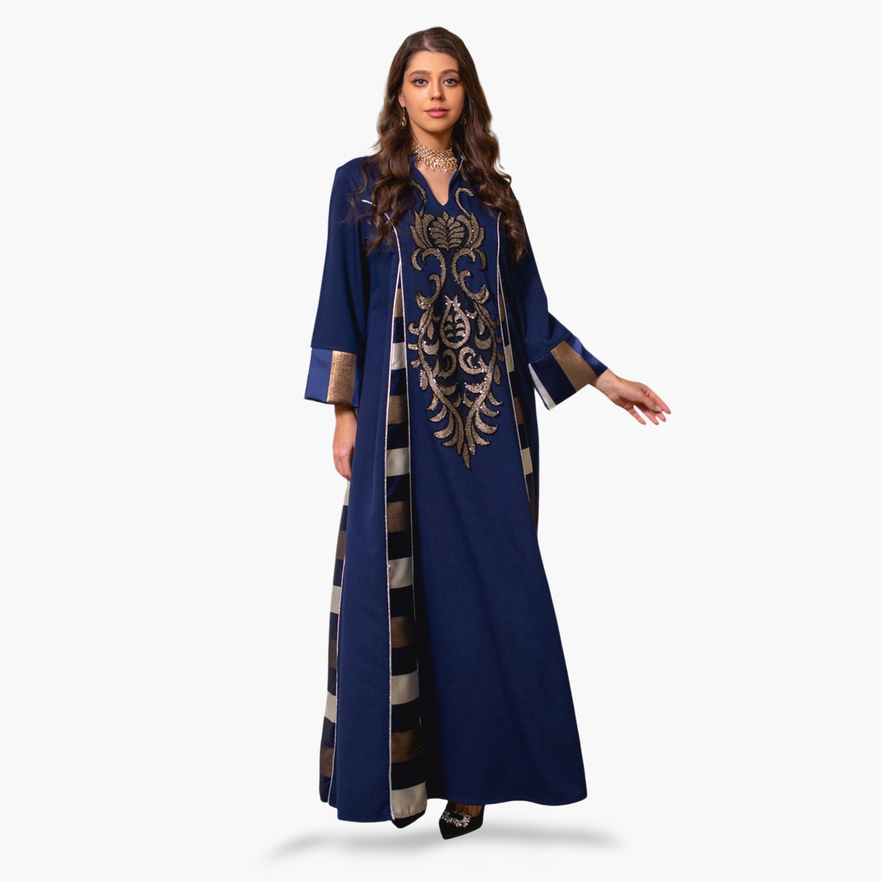 جلابية طويلة وتطريز ترتر ذهبي لون كحلي-women-arabicclothing-jalabiyas-image-5
