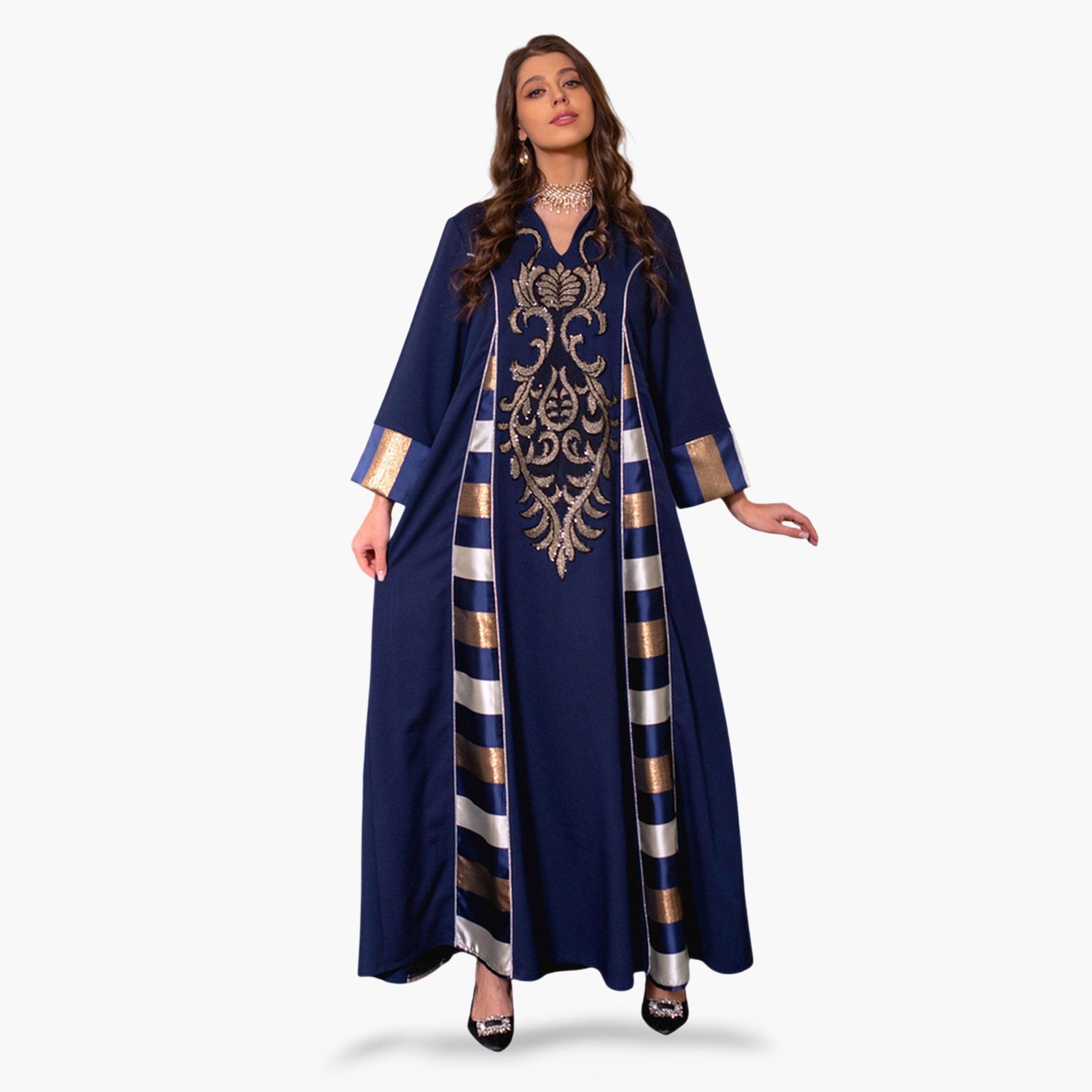 جلابية طويلة وتطريز ترتر ذهبي لون كحلي-women-arabicclothing-jalabiyas-image-6