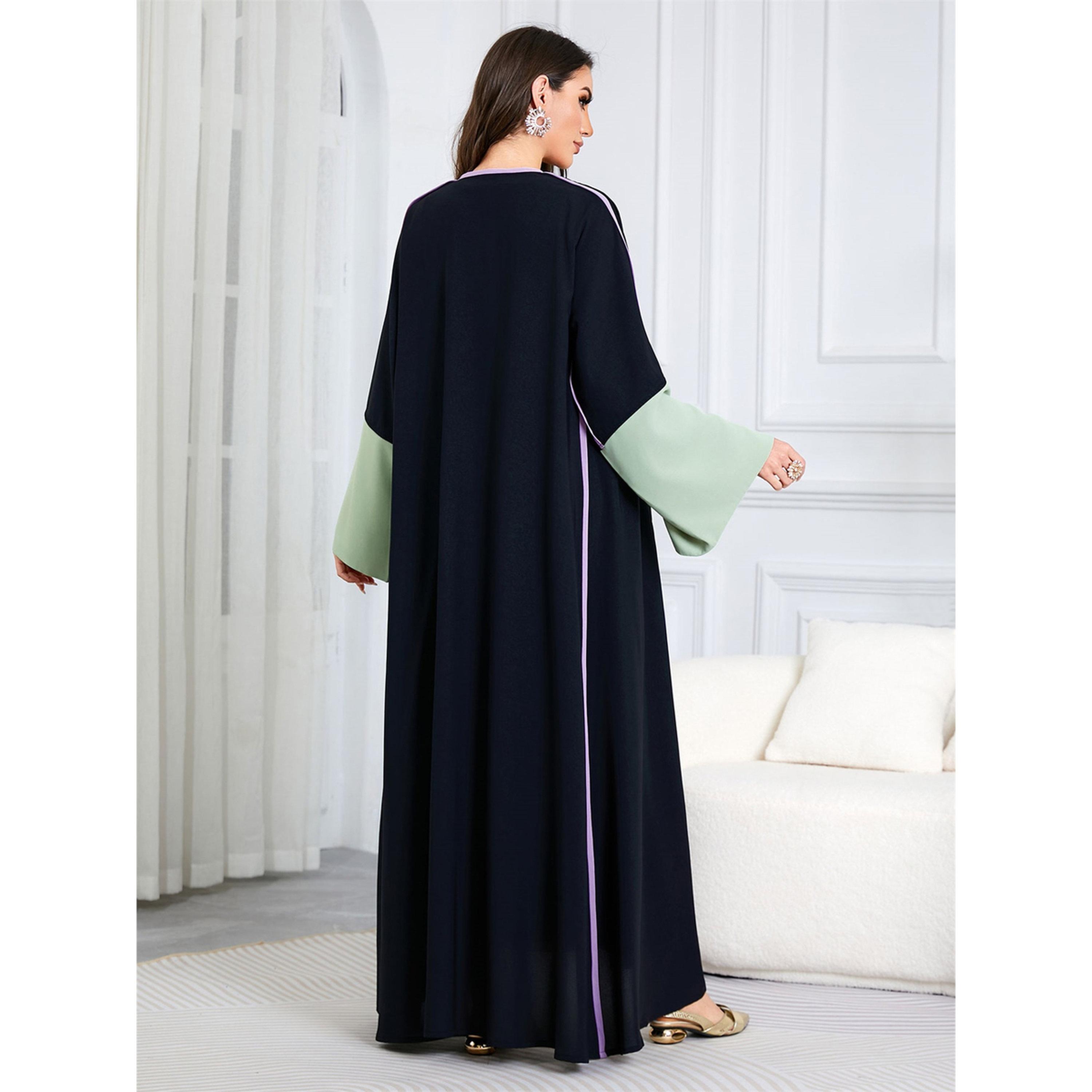 Take Two Black Contrast Trims Open Front Abaya-women-arabicclothing-abayas-image-2