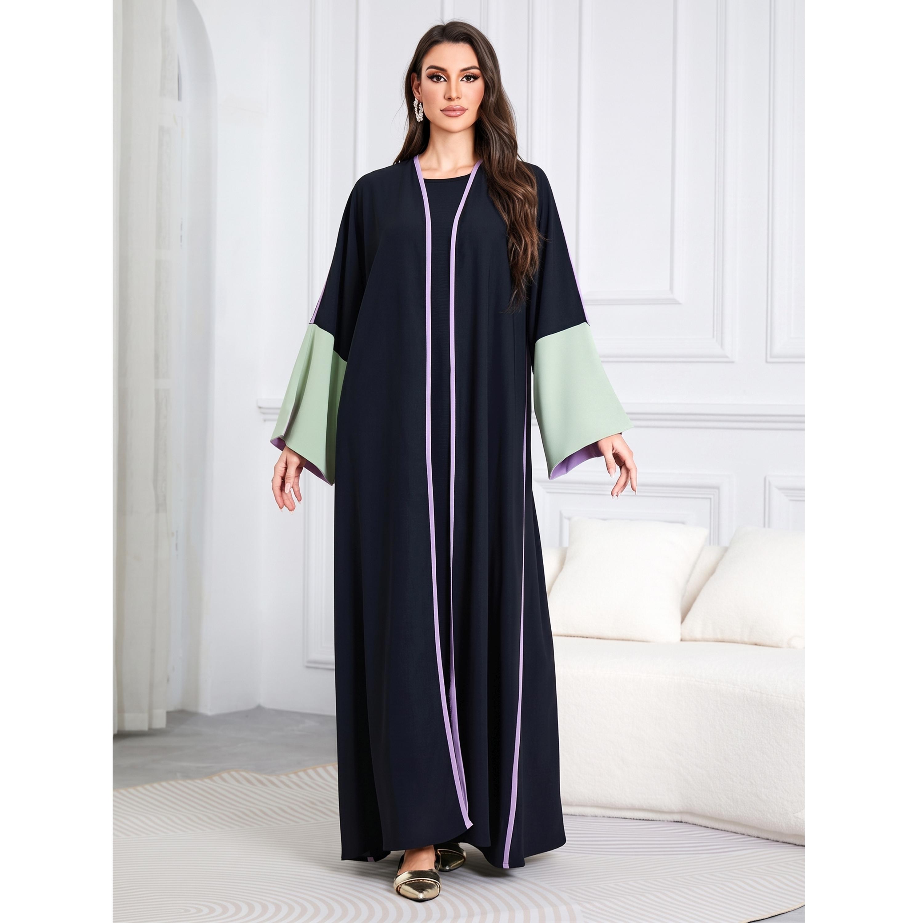 Take Two Black Contrast Trims Open Front Abaya-women-arabicclothing-abayas-image-4