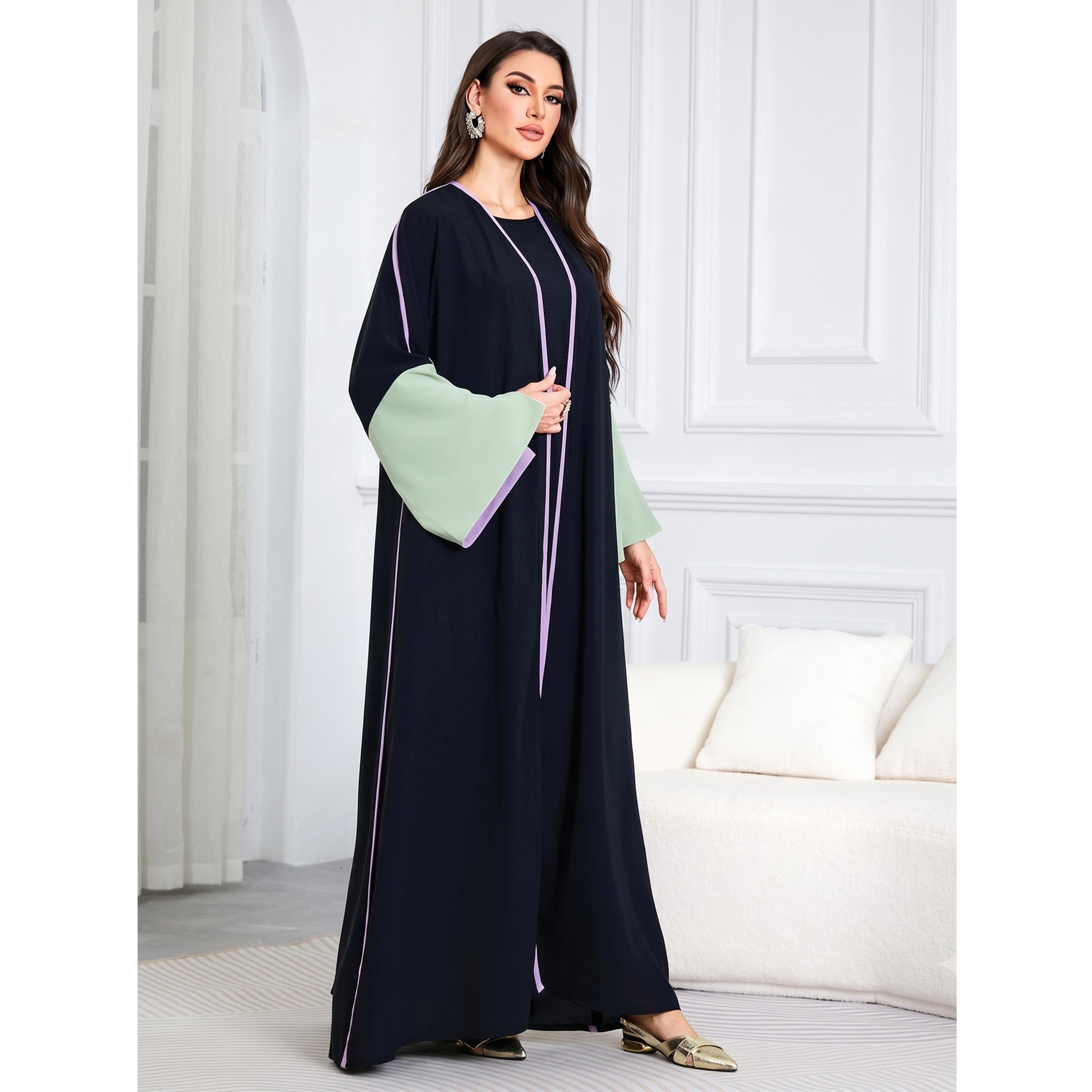 Take Two Black Contrast Trims Open Front Abaya-women-arabicclothing-abayas-image-5