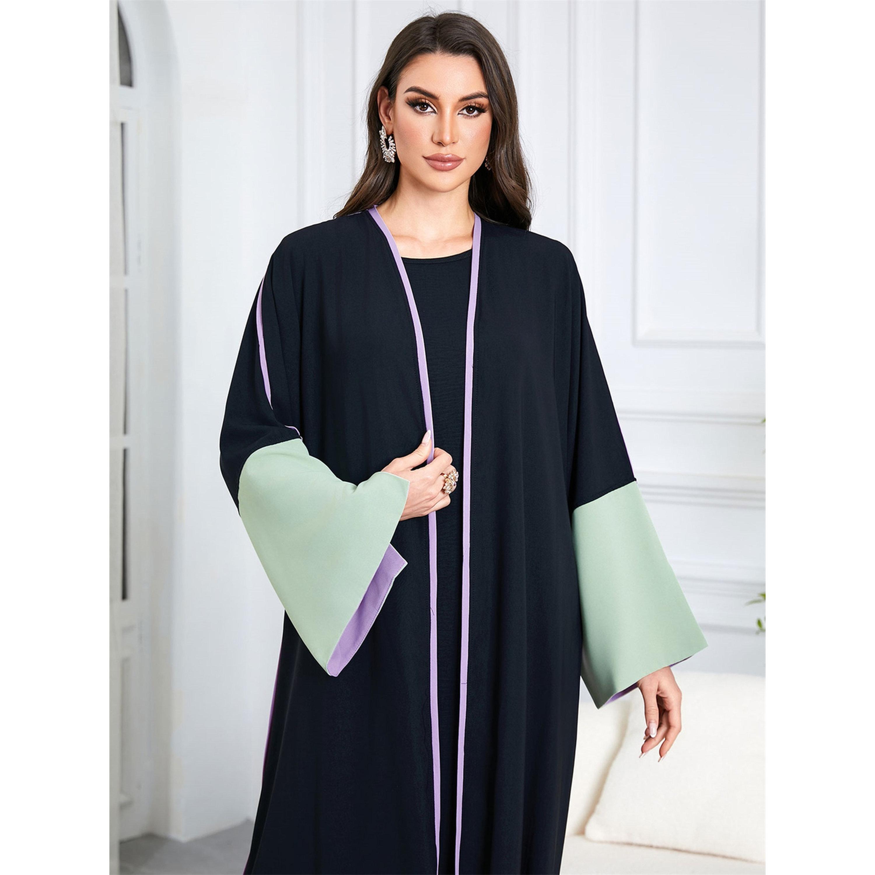 Take Two Black Contrast Trims Open Front Abaya-women-arabicclothing-abayas-image-6