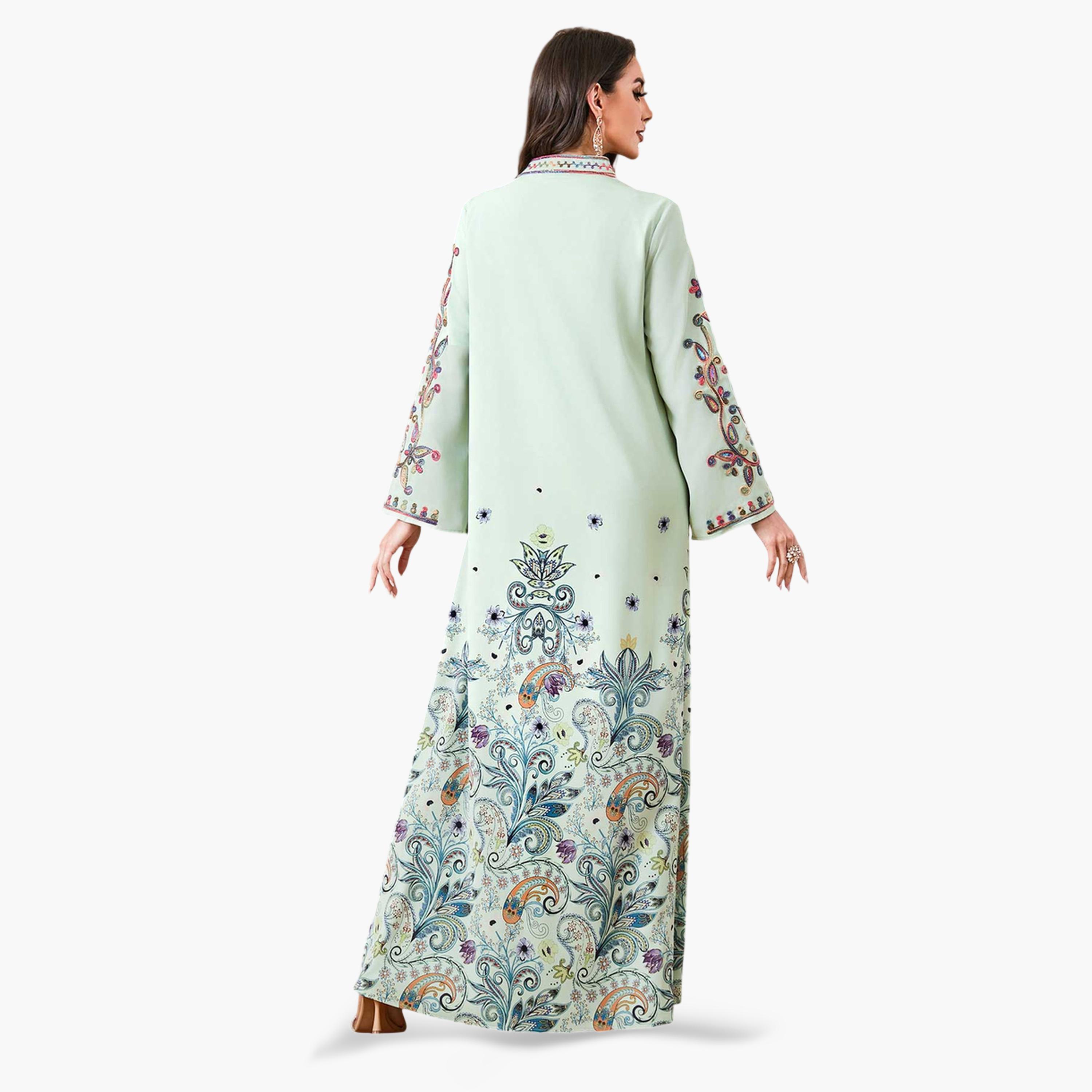Take Two Green Long Sleeves Embroidered Maxi Jalabiya-women-arabicclothing-jalabiyas-image-2
