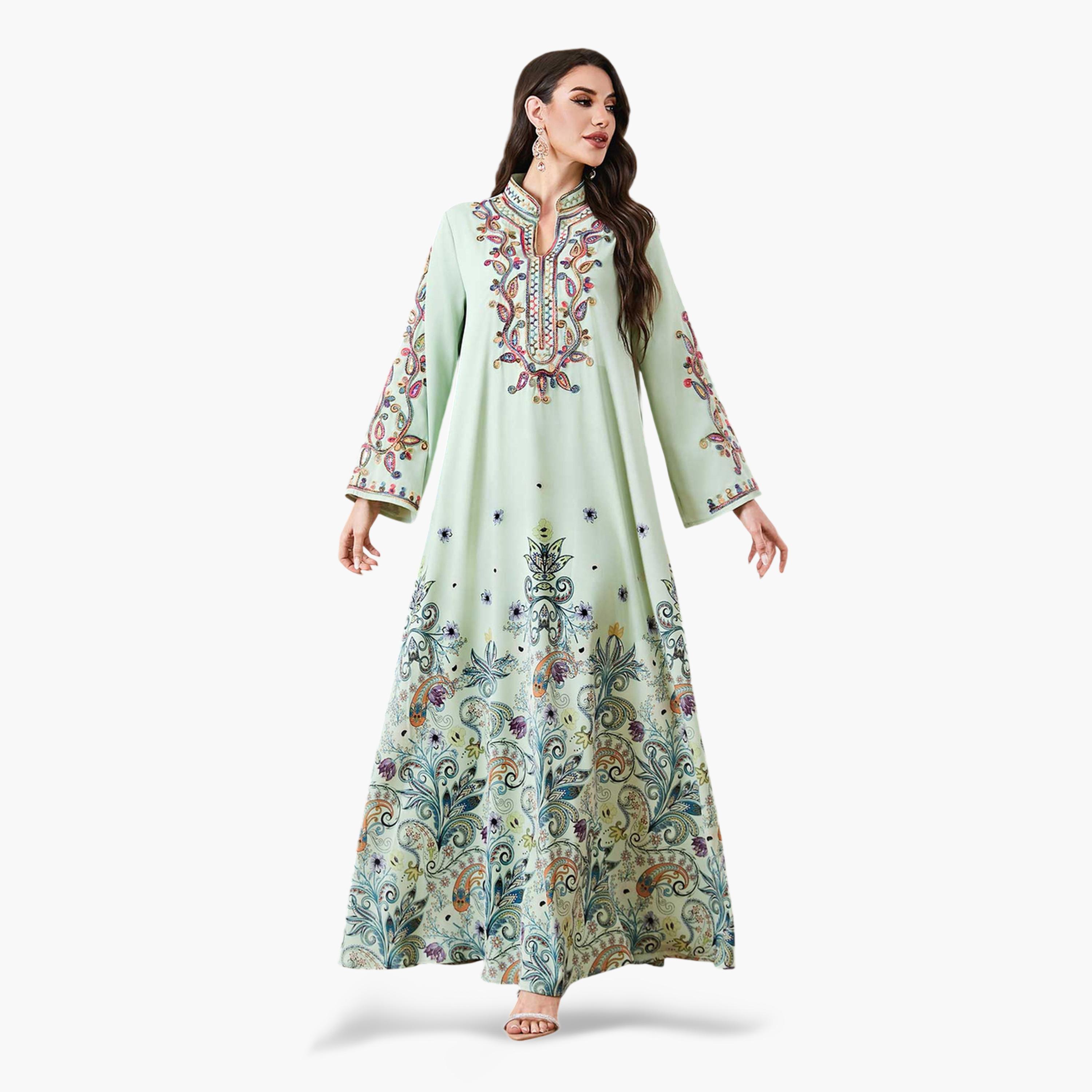 Take Two Green Long Sleeves Embroidered Maxi Jalabiya-women-arabicclothing-jalabiyas-image-3