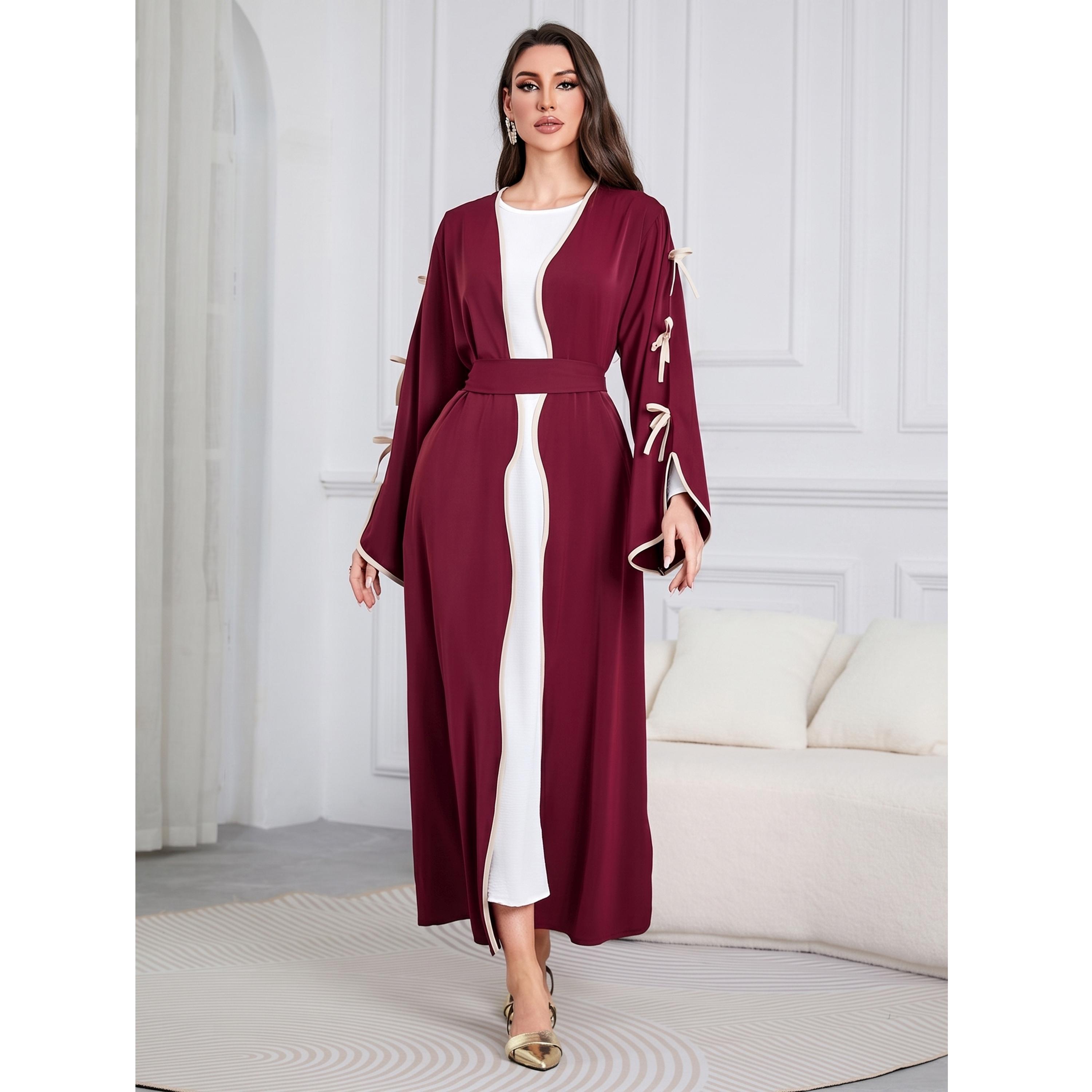 Take Two Red Contrast Trims Bow Details Maxi Abaya-women-arabicclothing-abayas-image-1
