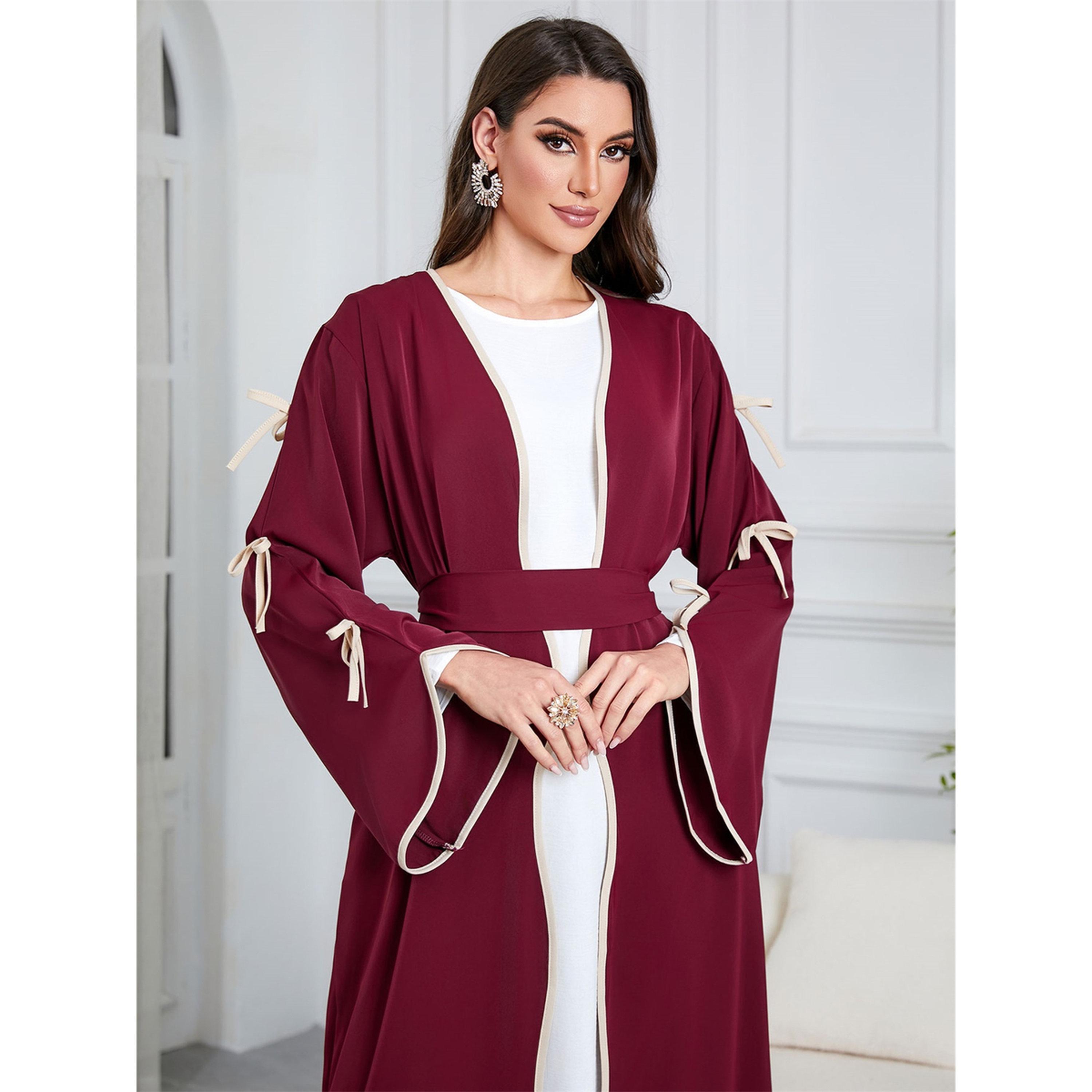 Take Two Red Contrast Trims Bow Details Maxi Abaya-women-arabicclothing-abayas-image-6