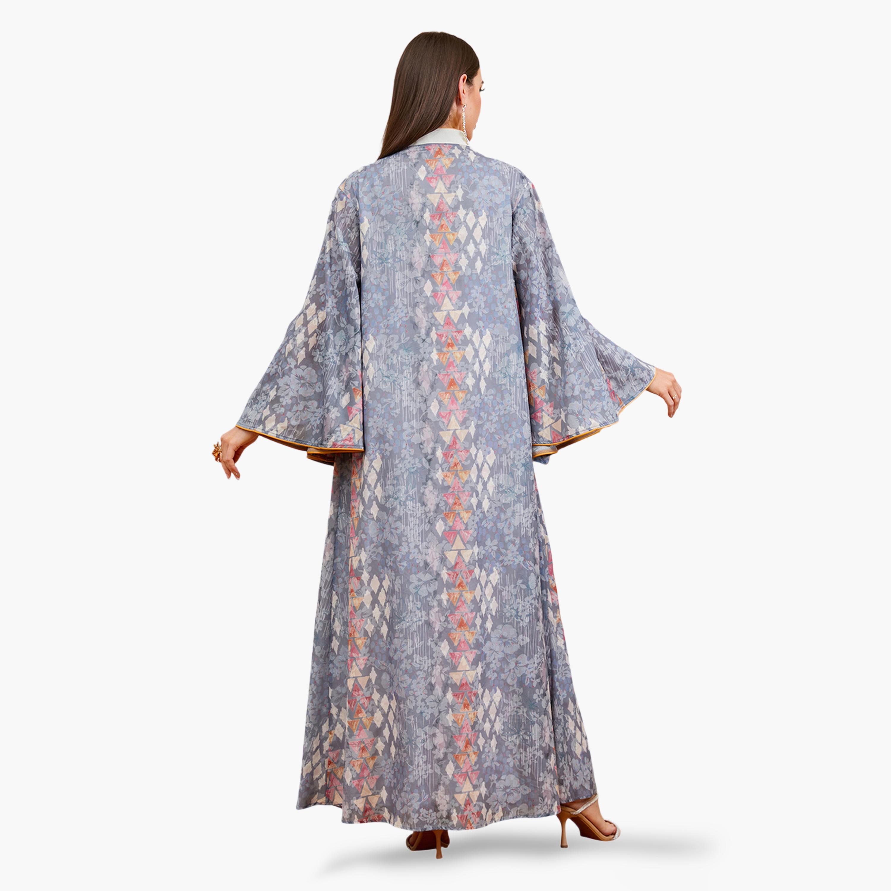 جلابية طويلة مطرزة وطبعة جرافيك متعدد الألوان-women-arabicclothing-jalabiyas-image-2